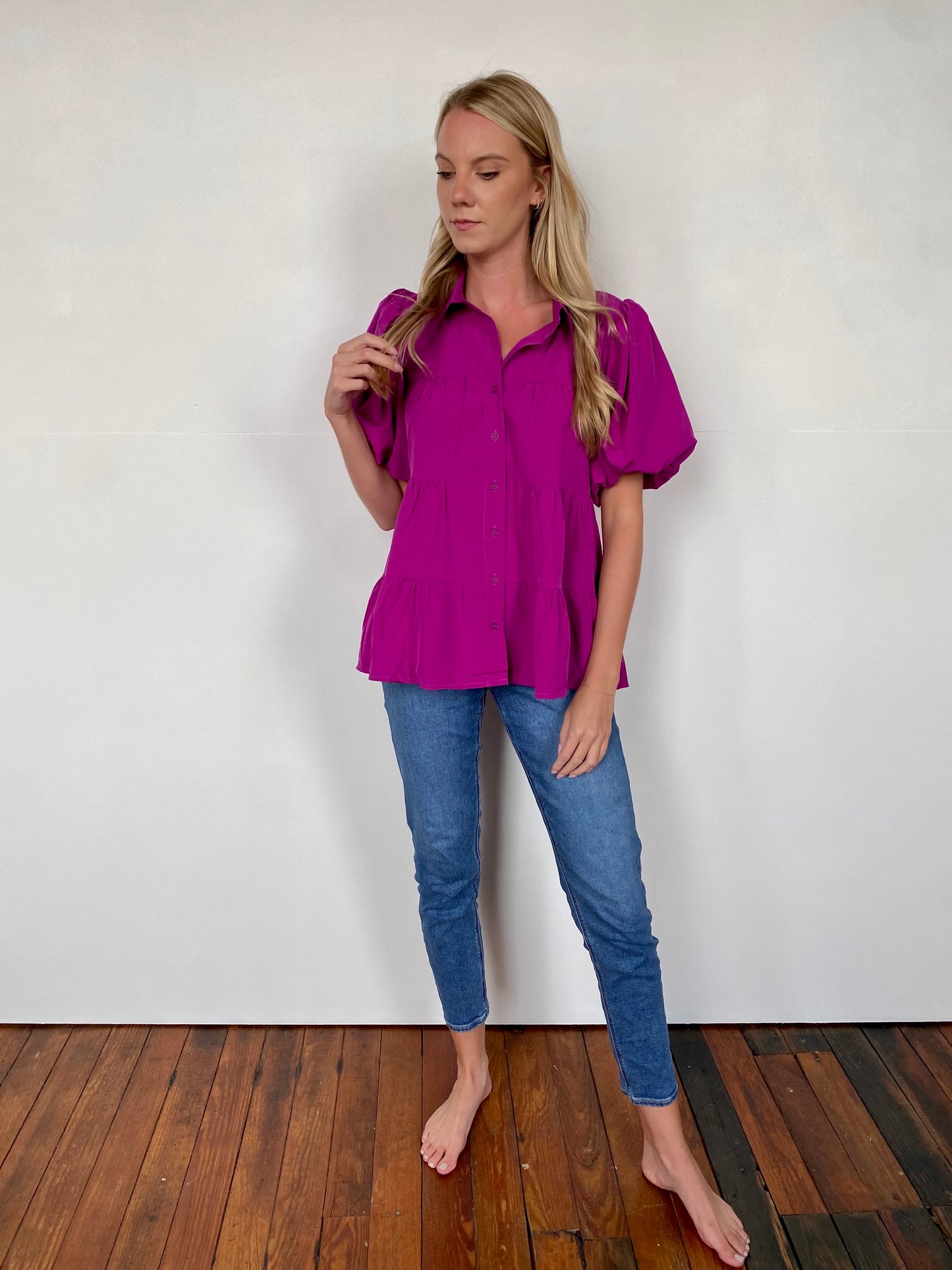 Tiered Button Up Top-Violet