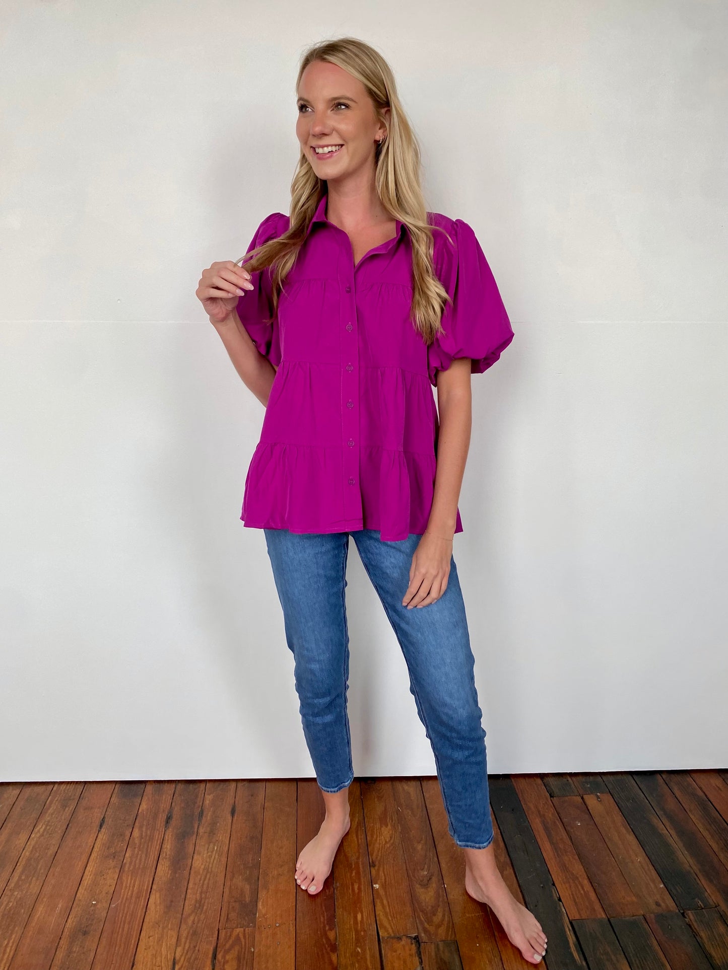 Tiered Button Up Top-Violet