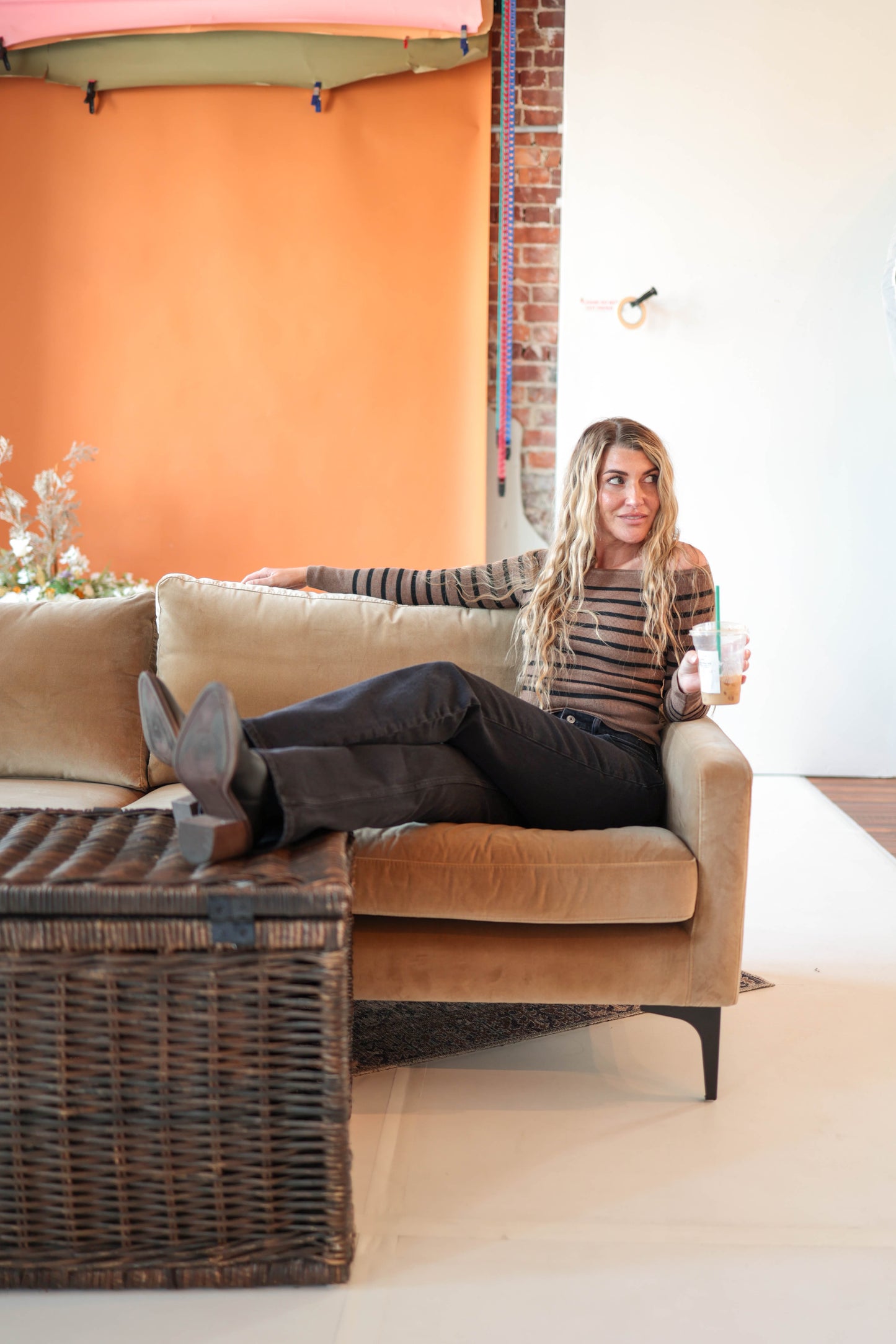 Mocha Off The Shoulder Stripe Top