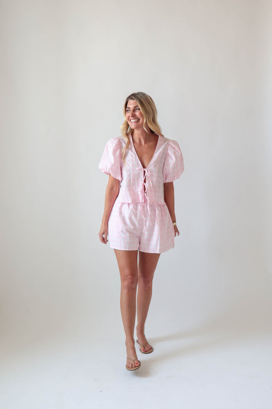 Pink Plaid Bow Tie Set