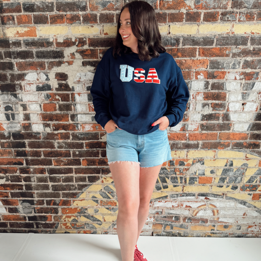 Navy 4th of July USA Crewneck
