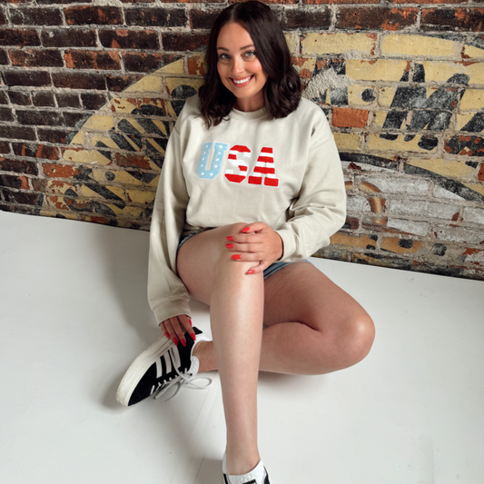 Beige 4th of July USA Crewneck