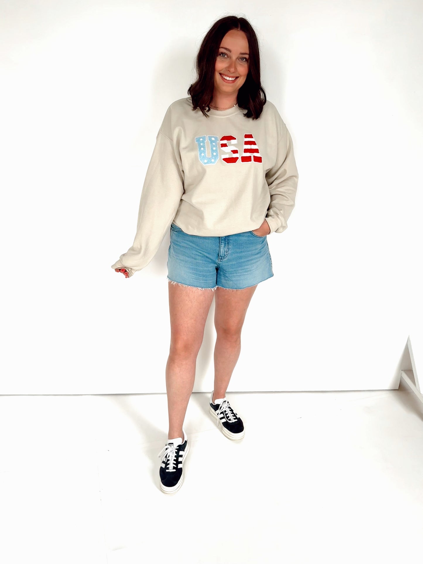 Beige 4th of July USA Crewneck