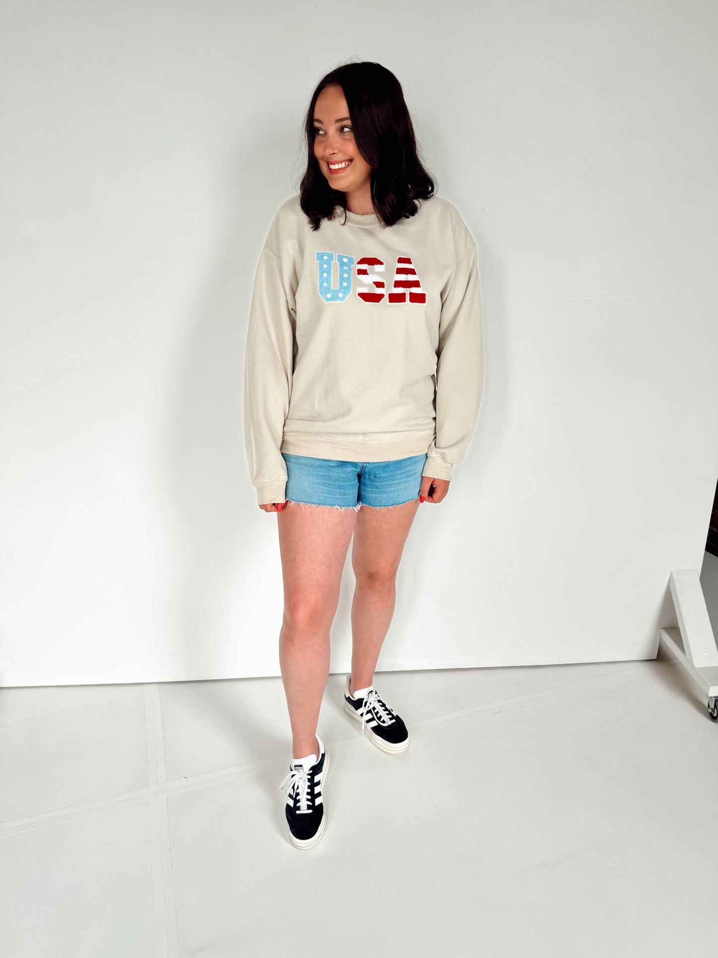 Beige 4th of July USA Crewneck