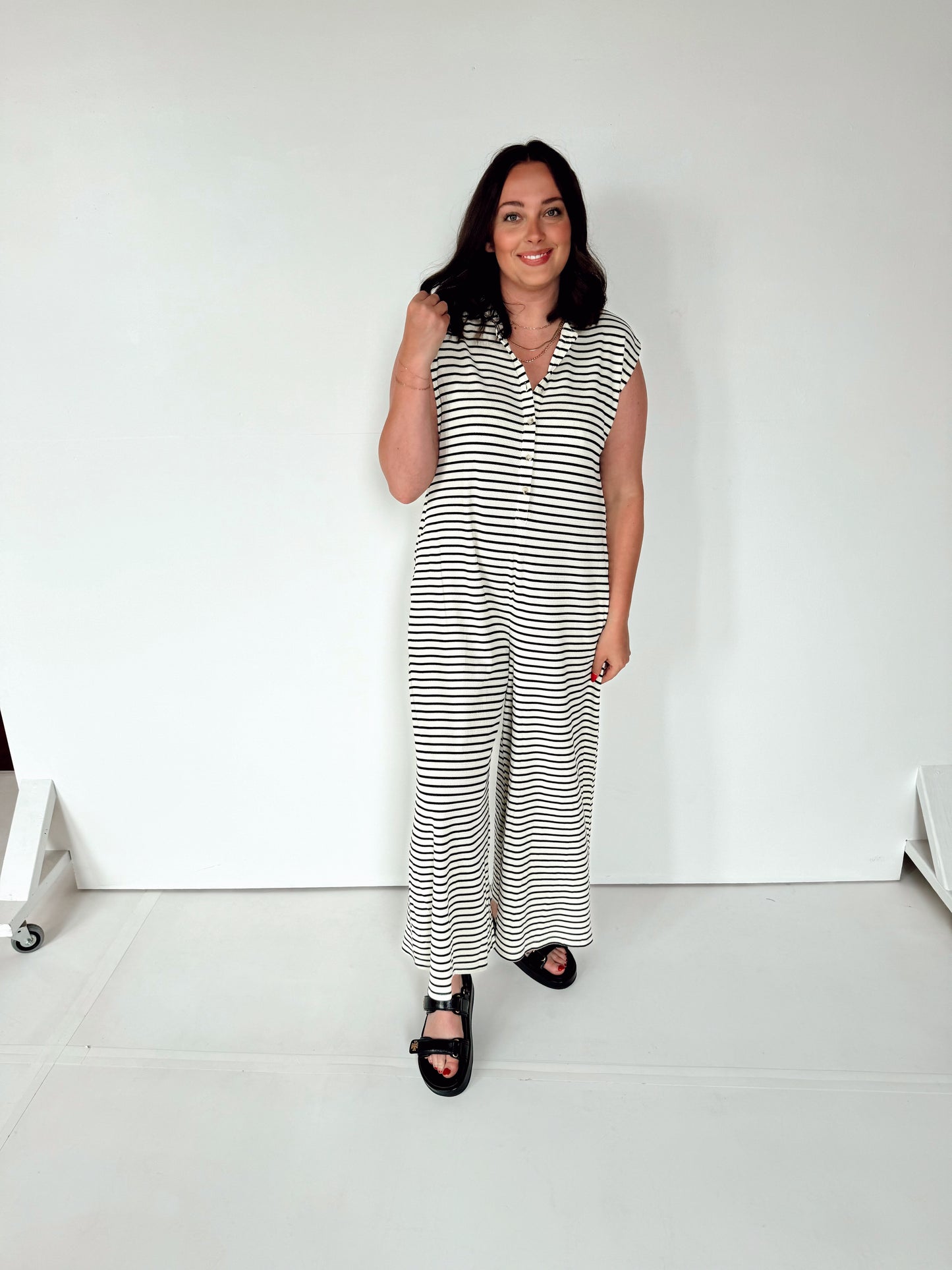 White & Black Wide Leg Jumpsuit