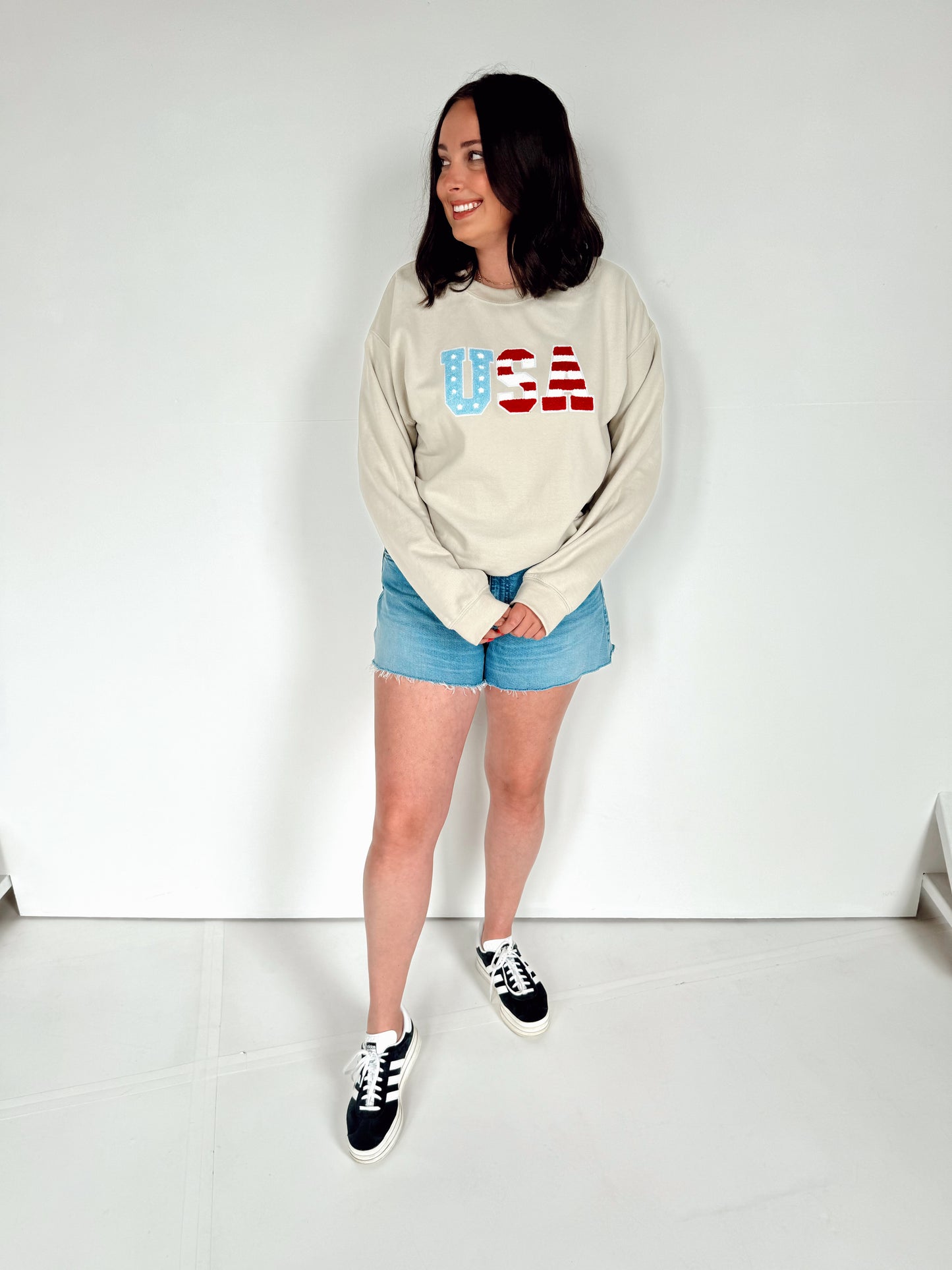 Beige 4th of July USA Crewneck