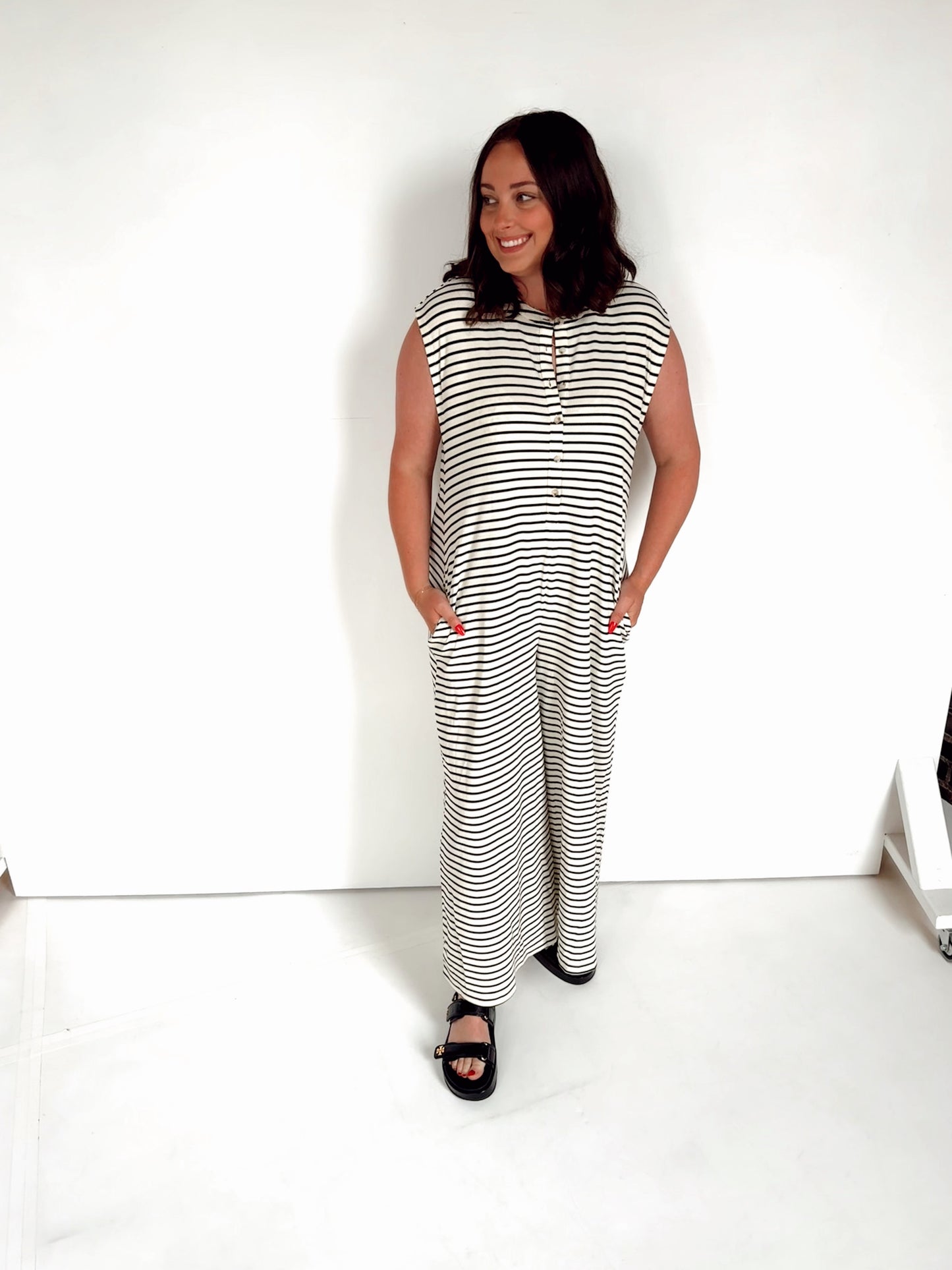 White & Black Wide Leg Jumpsuit
