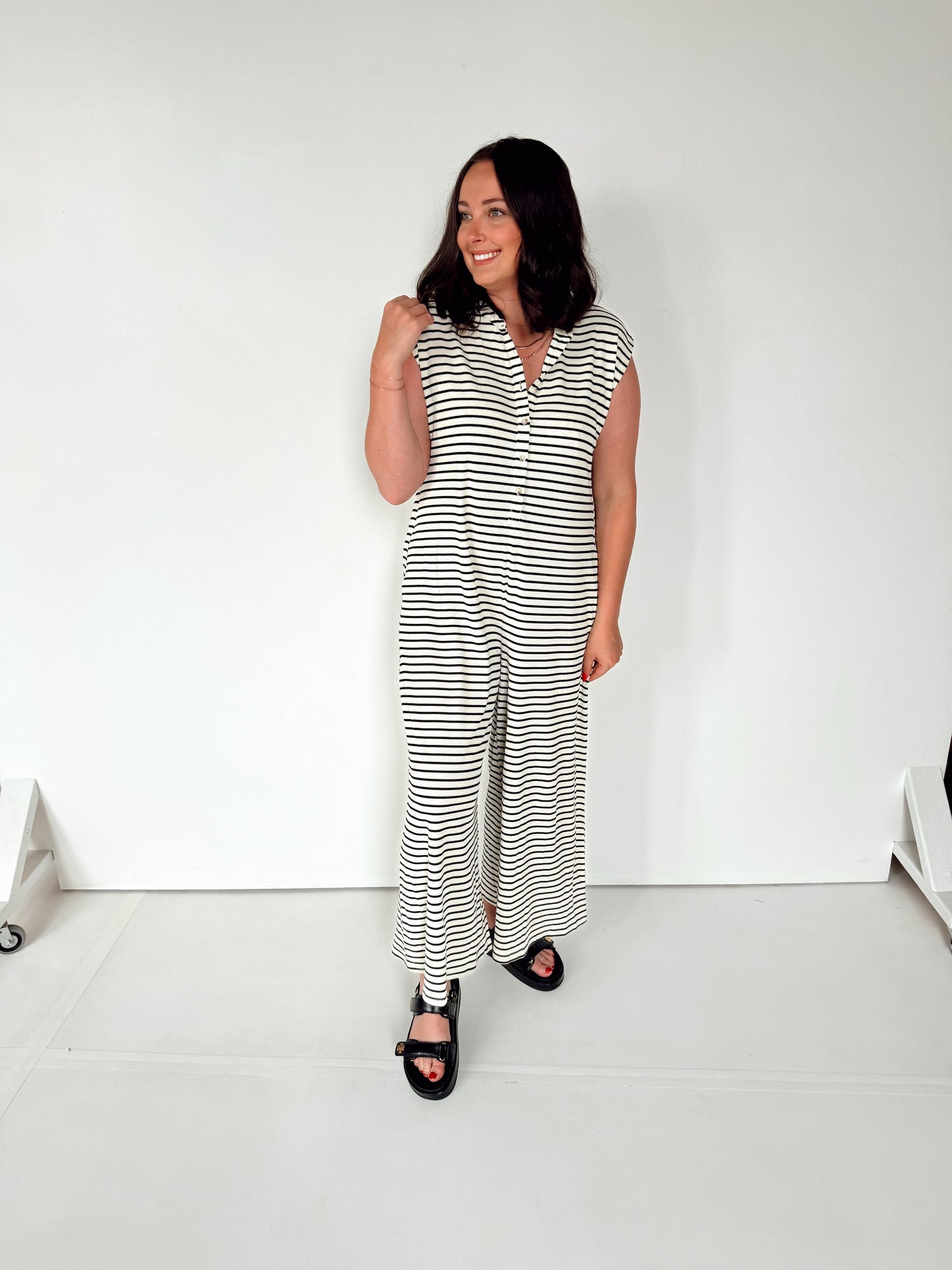 White & Black Wide Leg Jumpsuit