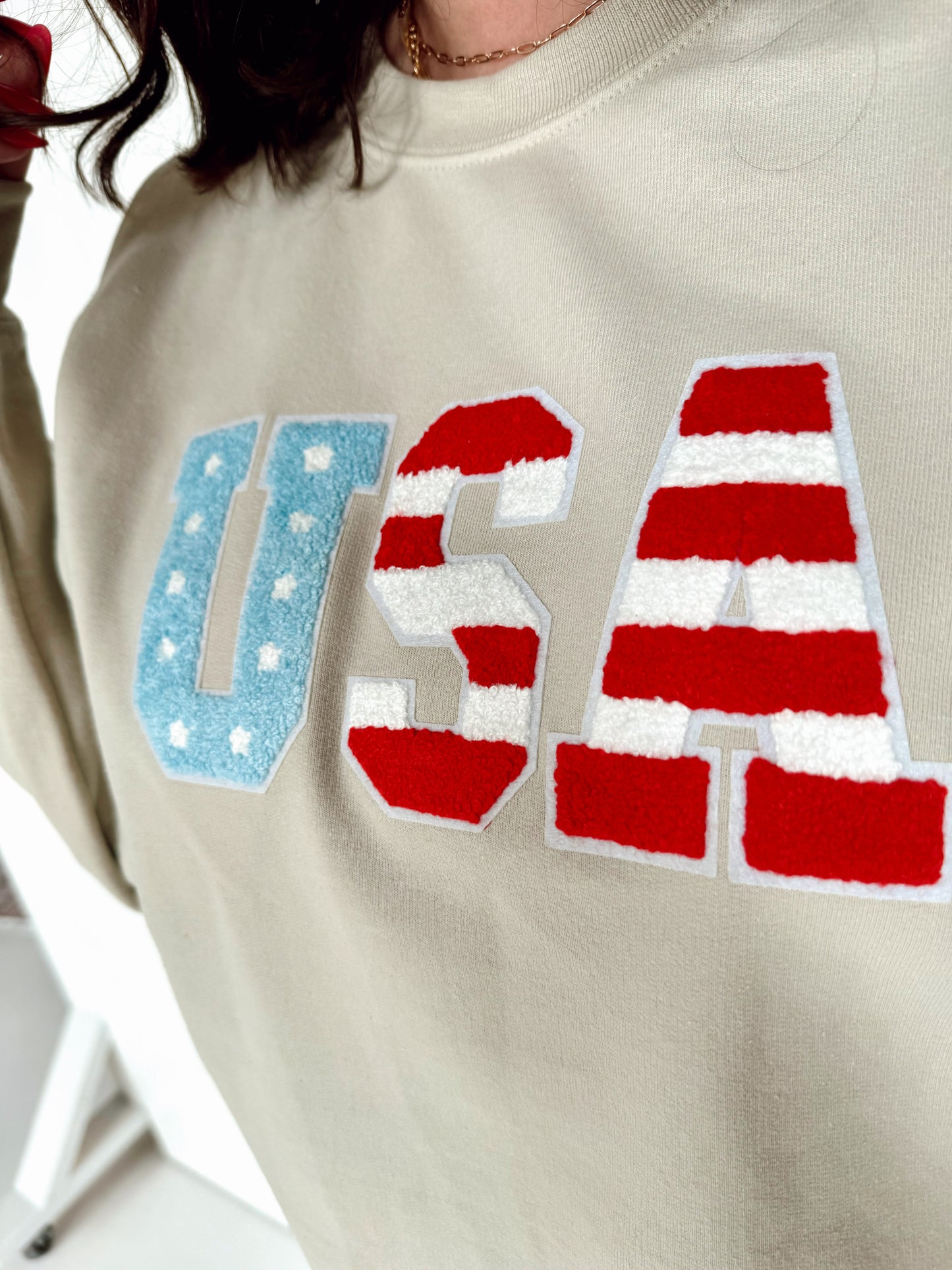 Beige 4th of July USA Crewneck