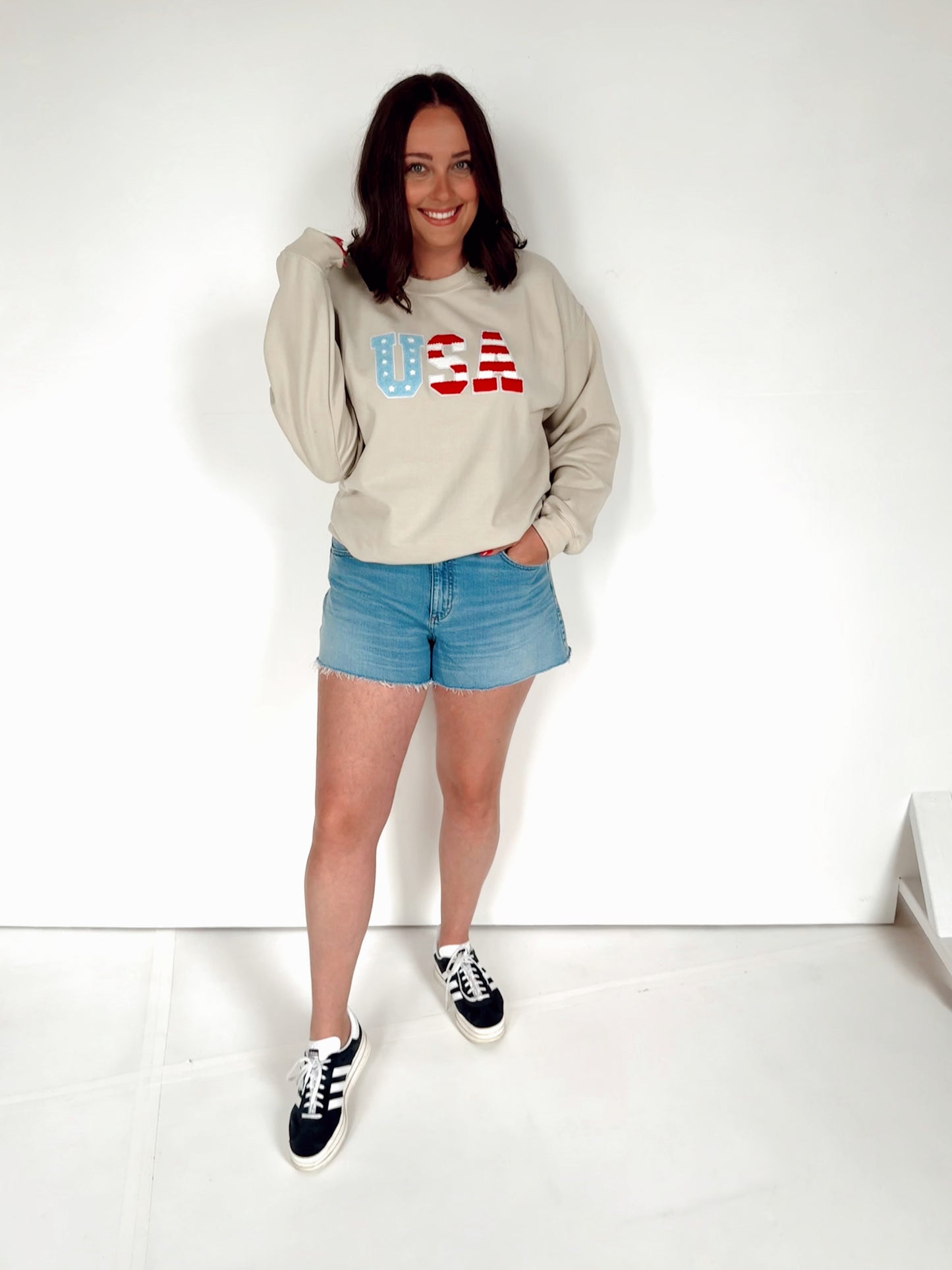 Beige 4th of July USA Crewneck