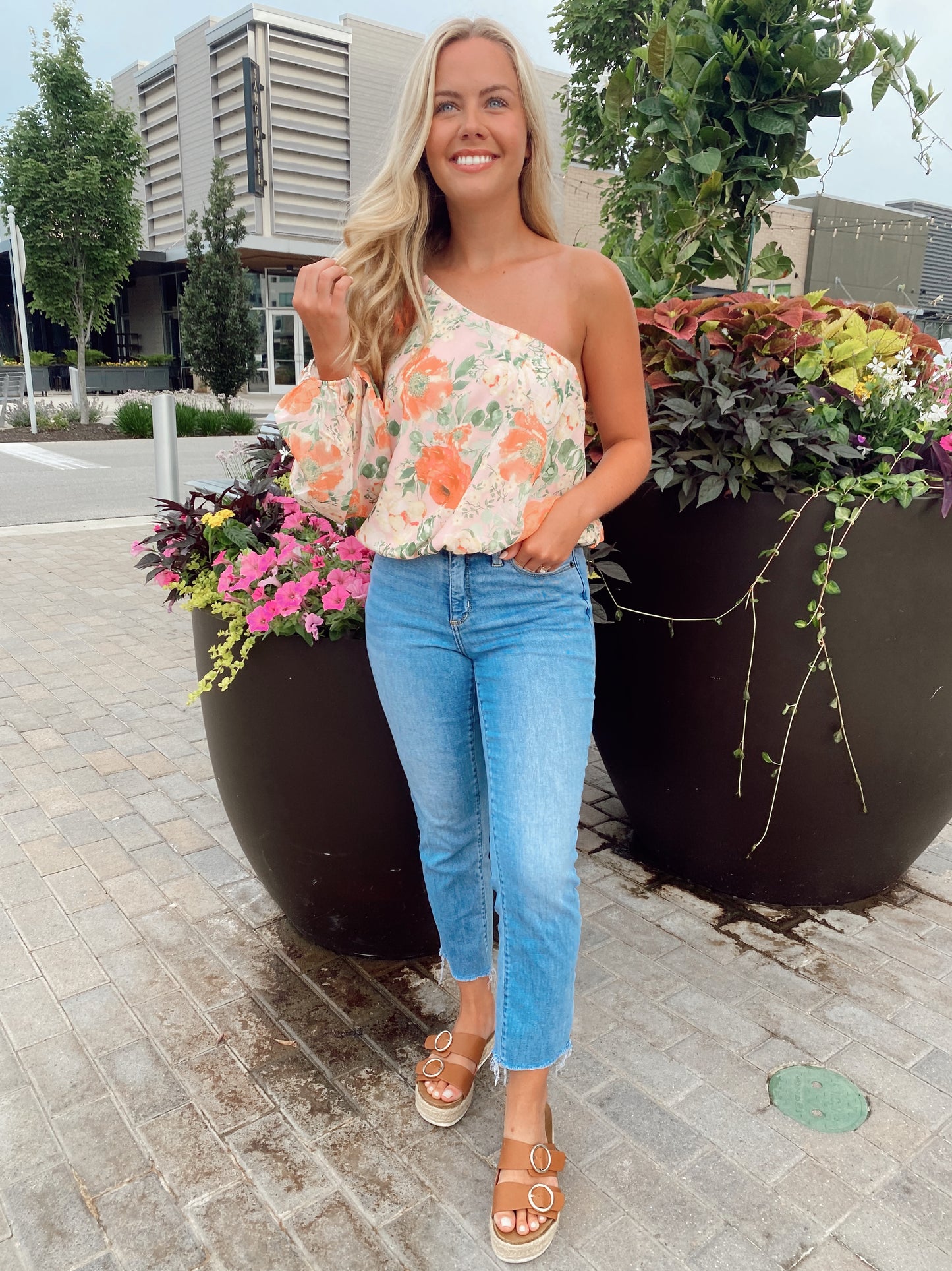 One Shoulder Floral Top