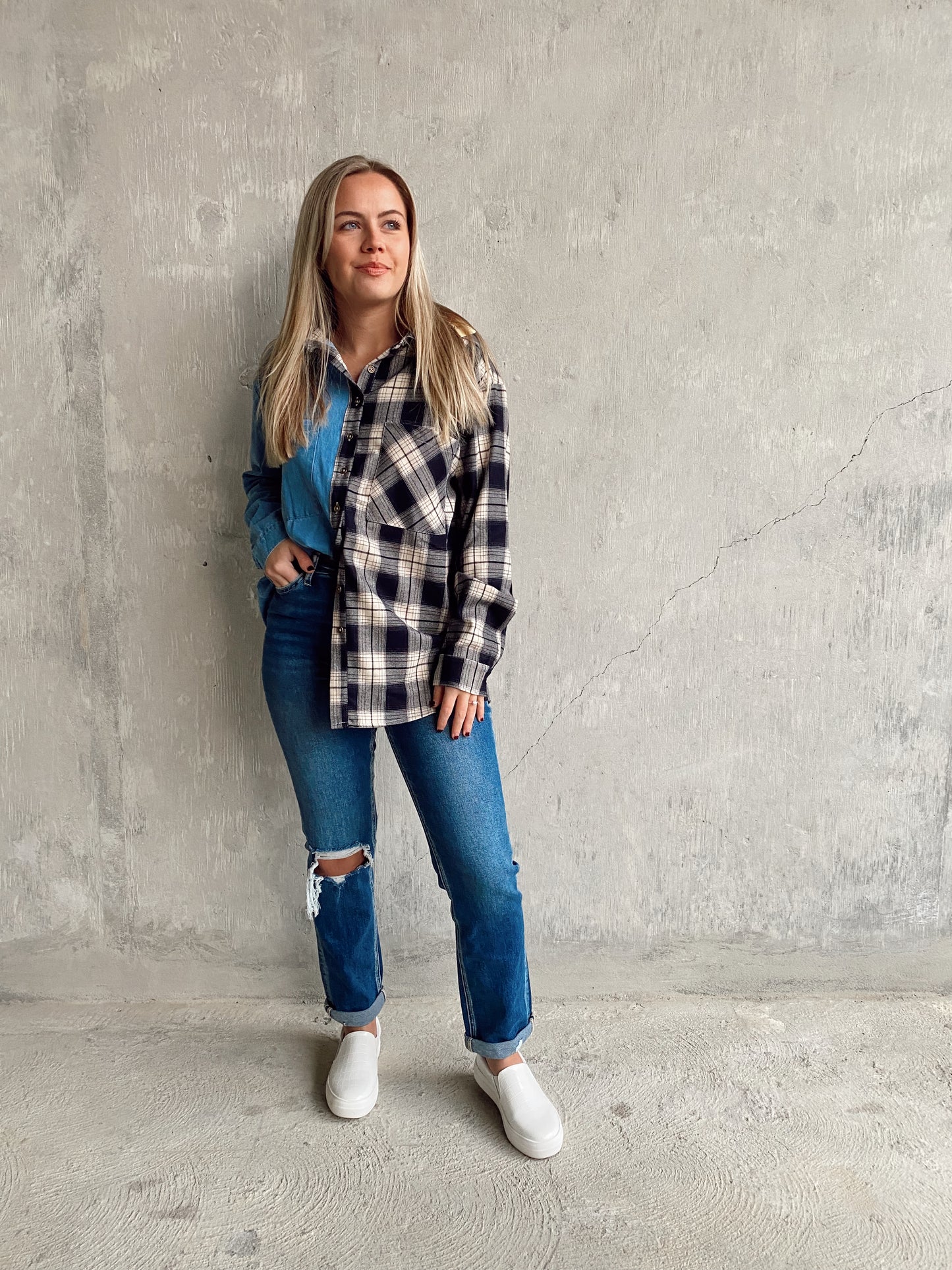Plaid Denim Button Down