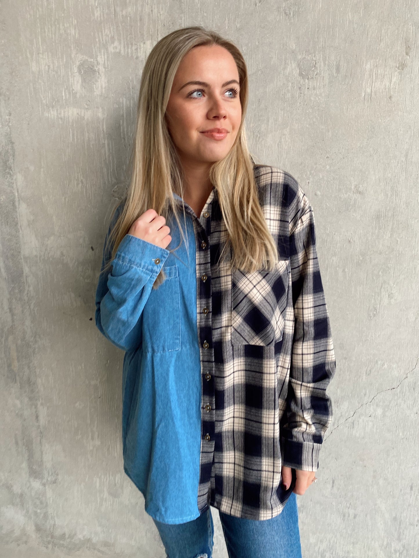 Plaid Denim Button Down