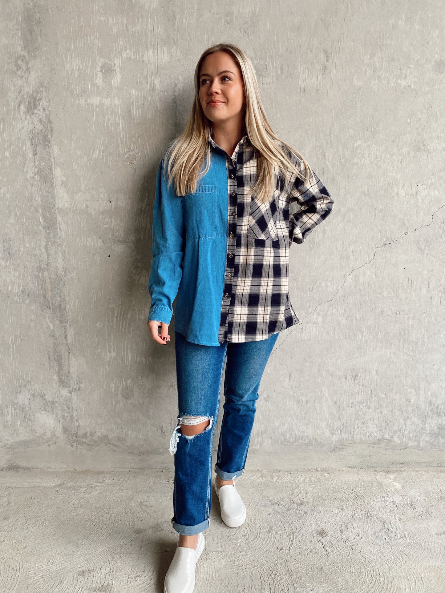 Plaid Denim Button Down
