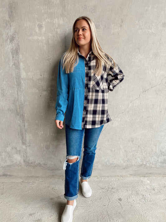 Plaid Denim Button Down