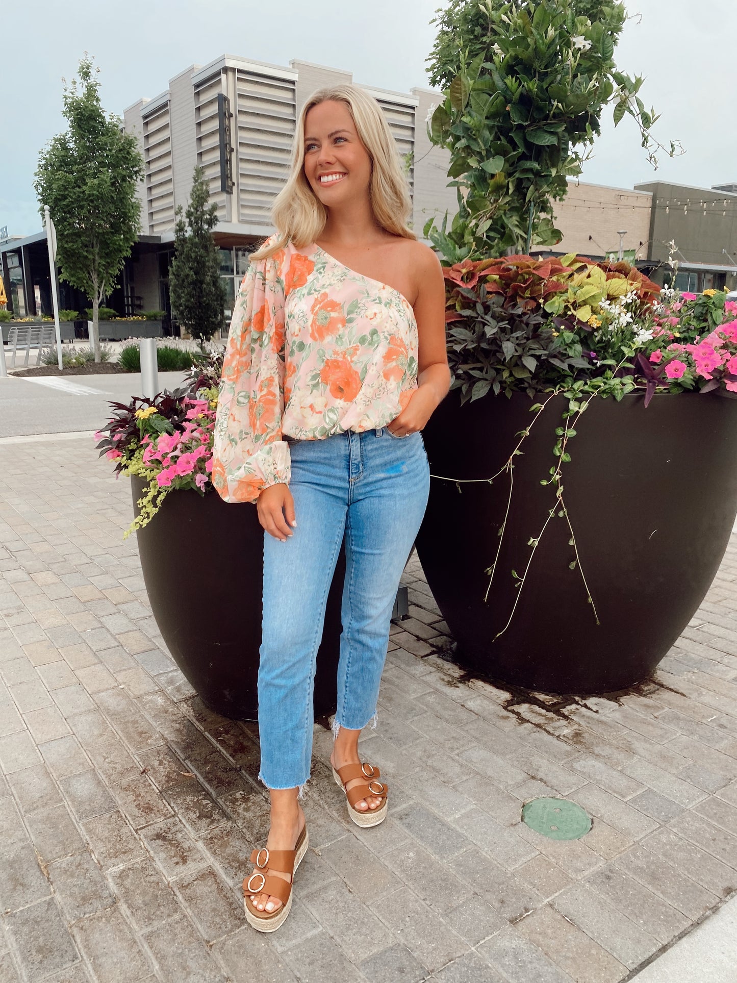 One Shoulder Floral Top