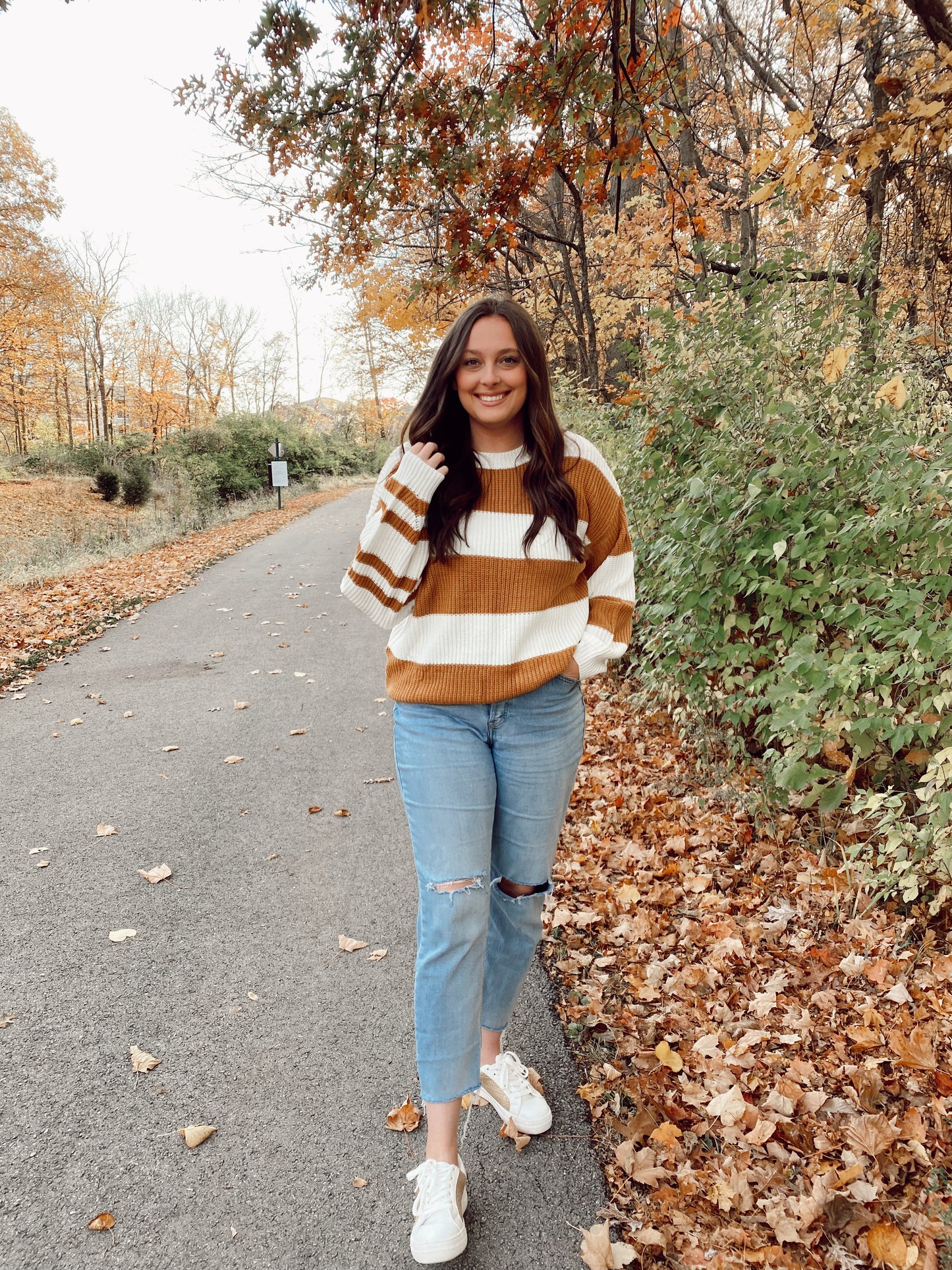 Brown + White Stripe Sweater