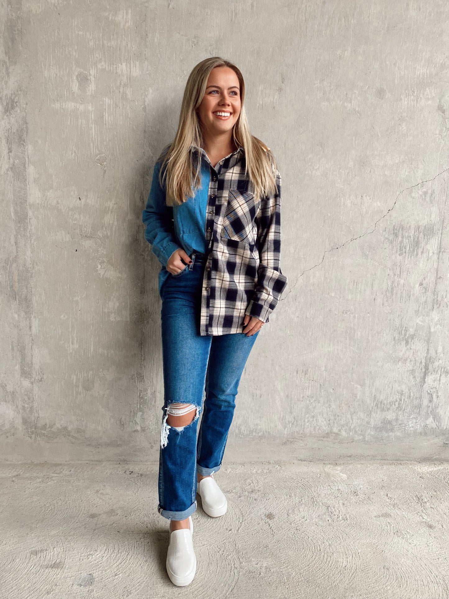 Plaid Denim Button Down
