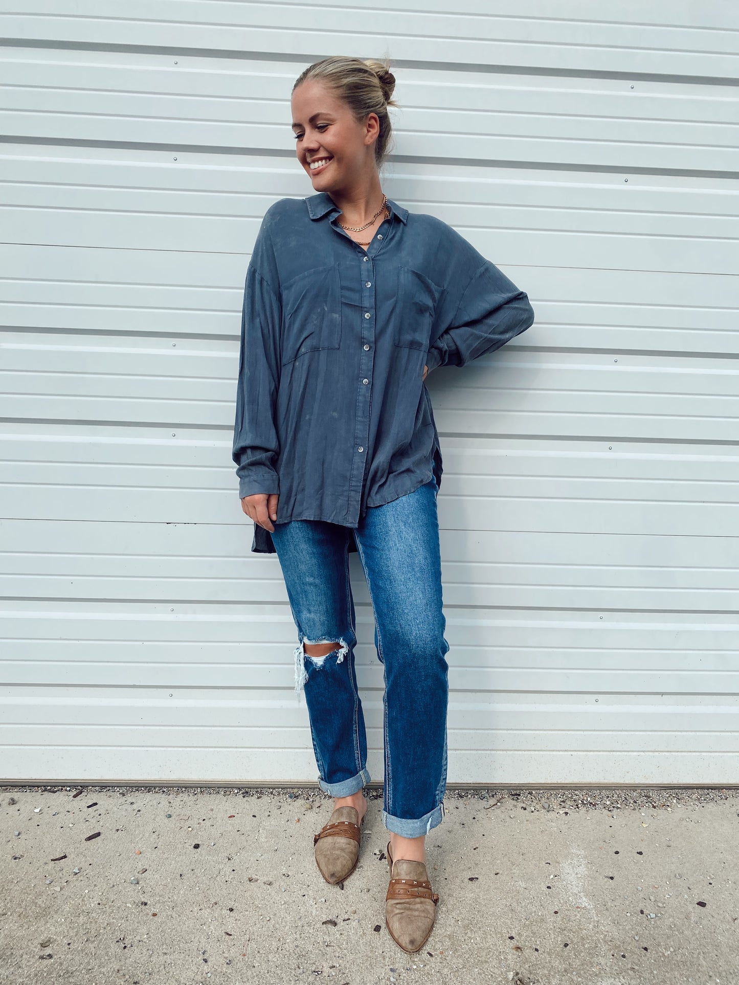 Washed Denim Button Down