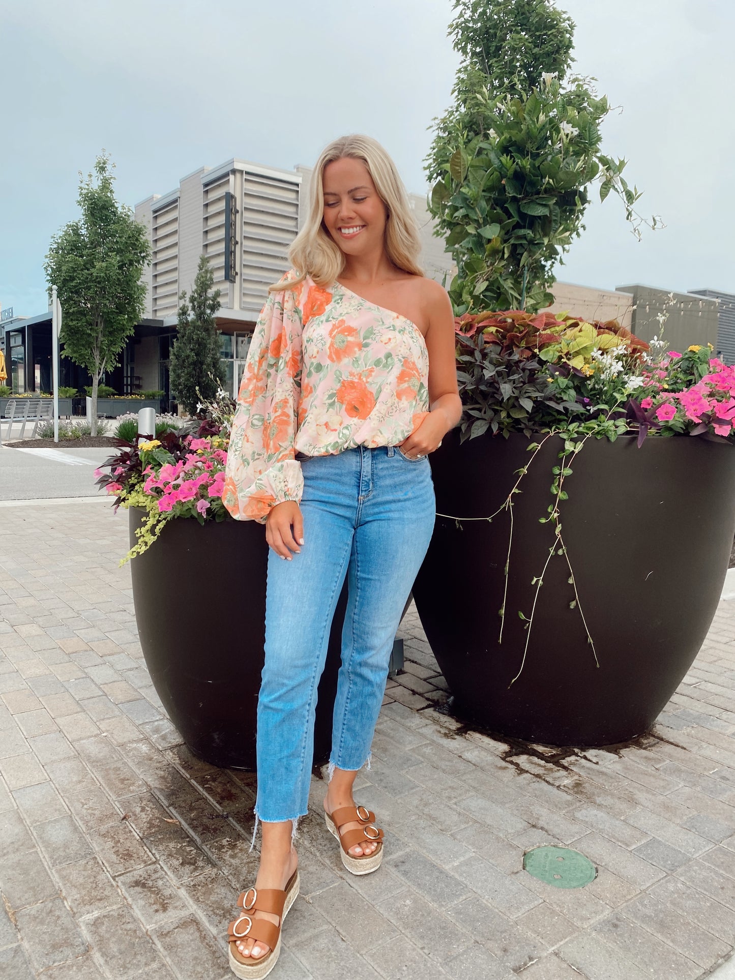 One Shoulder Floral Top