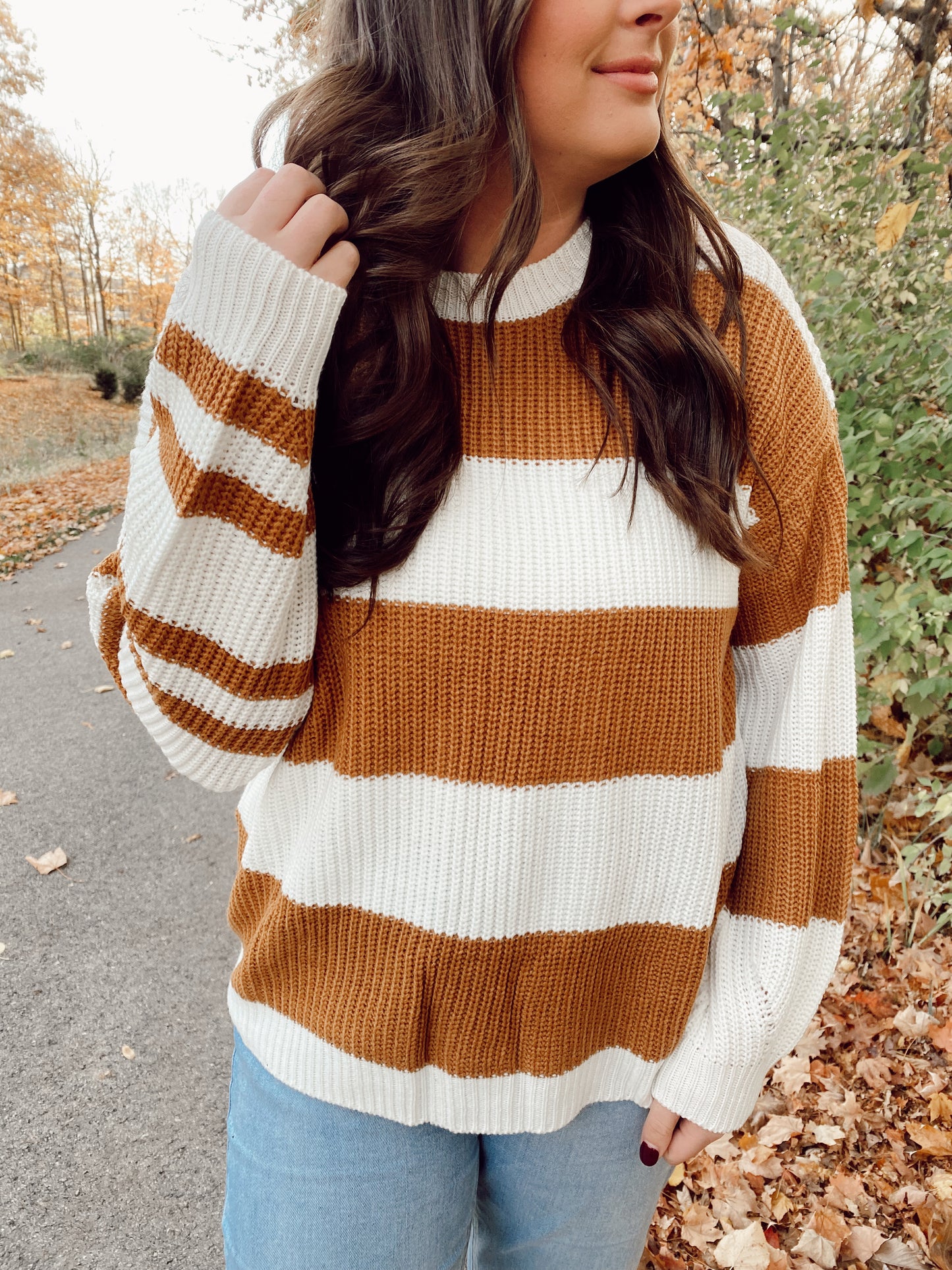 Brown + White Stripe Sweater