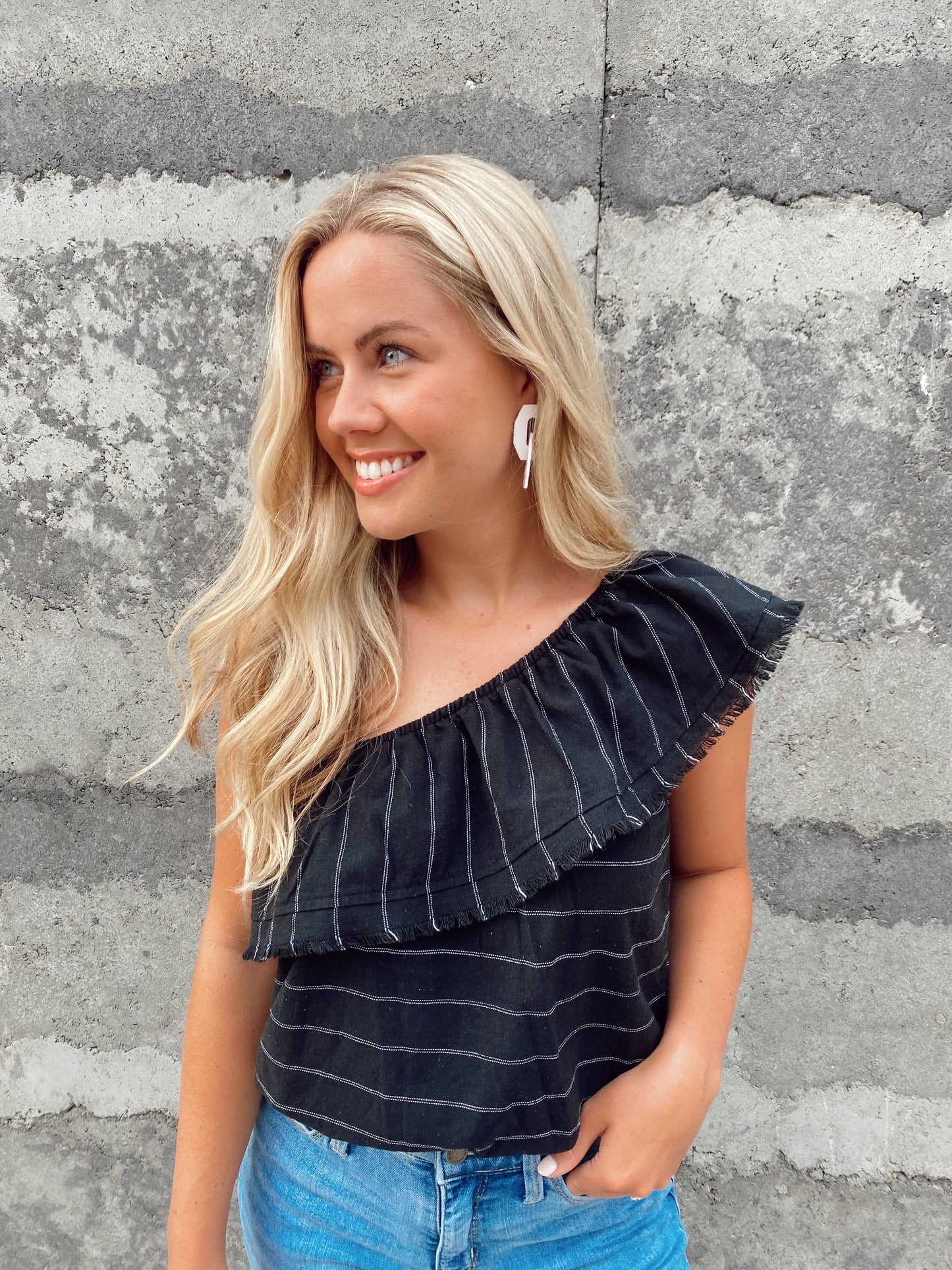 One Shoulder Black Stripe Bodysuit