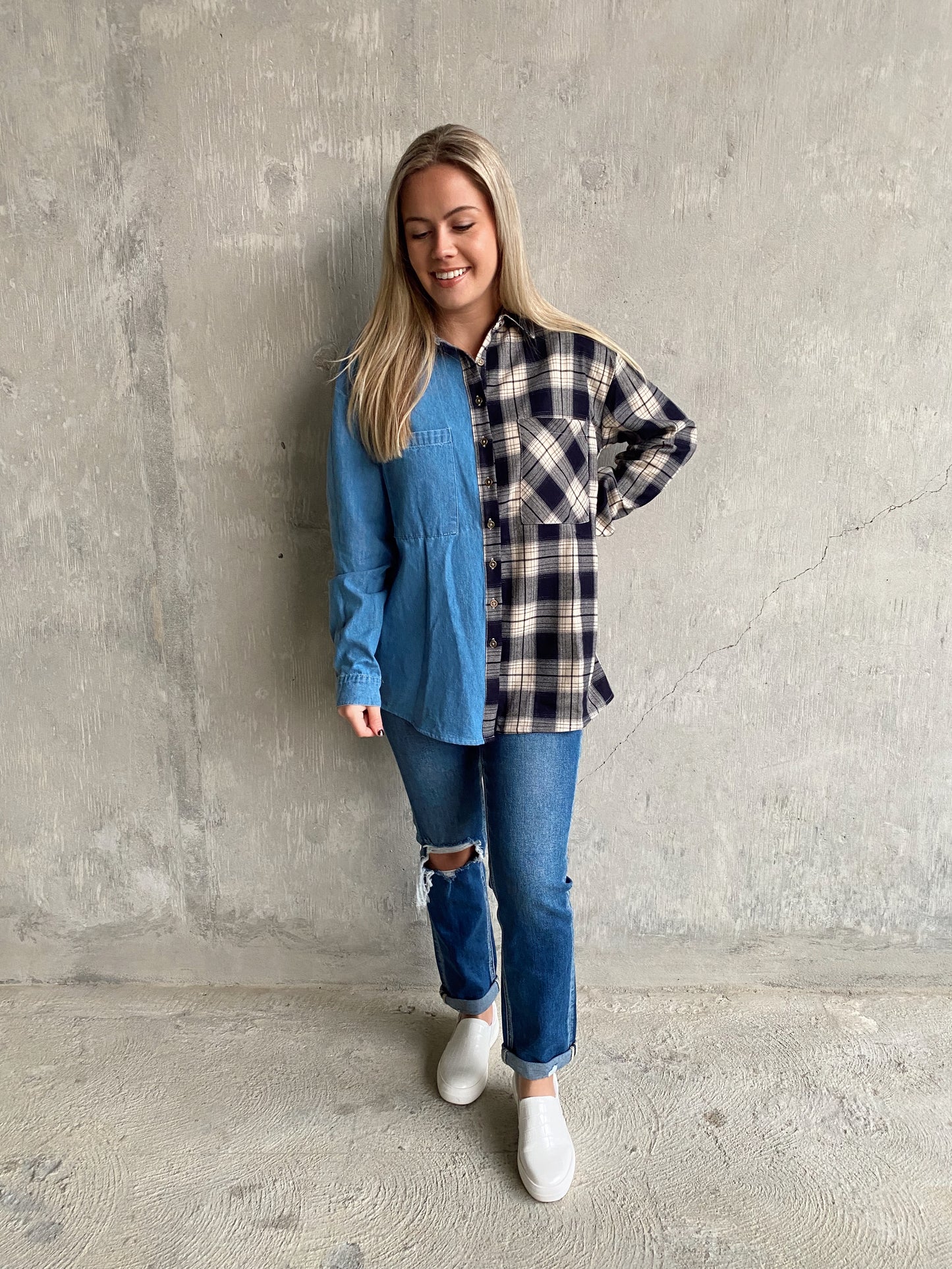 Plaid Denim Button Down