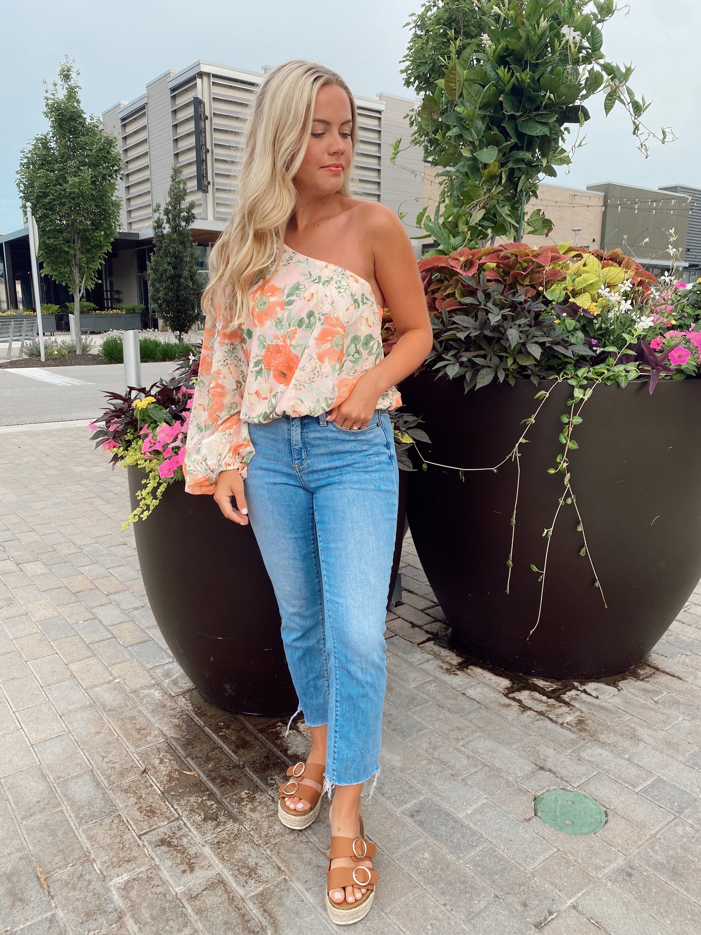 One Shoulder Floral Top