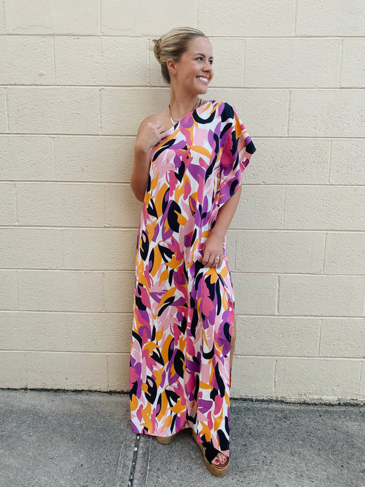 Print One Shoulder Maxi Dress