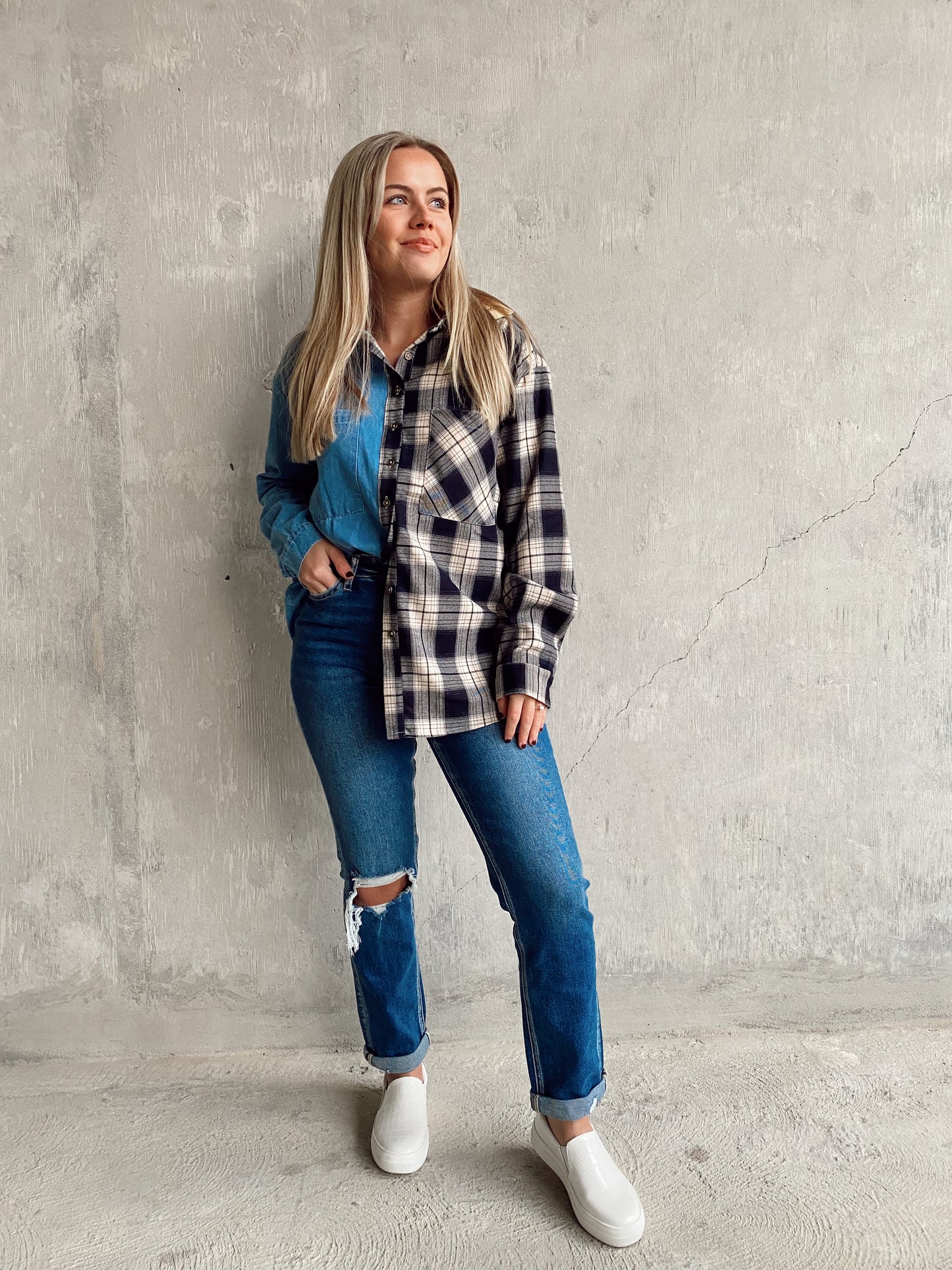 Plaid Denim Button Down