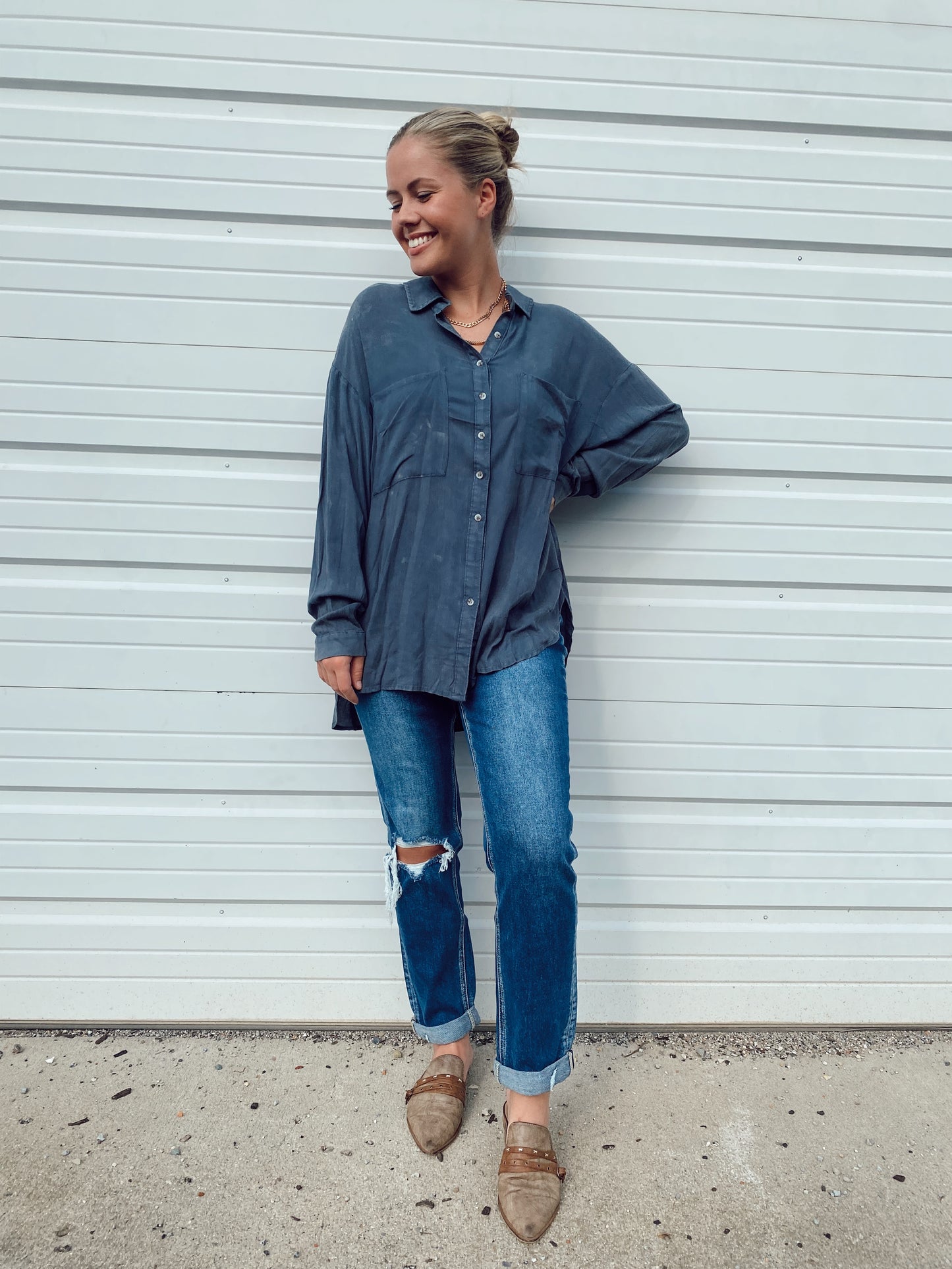 Washed Denim Button Down