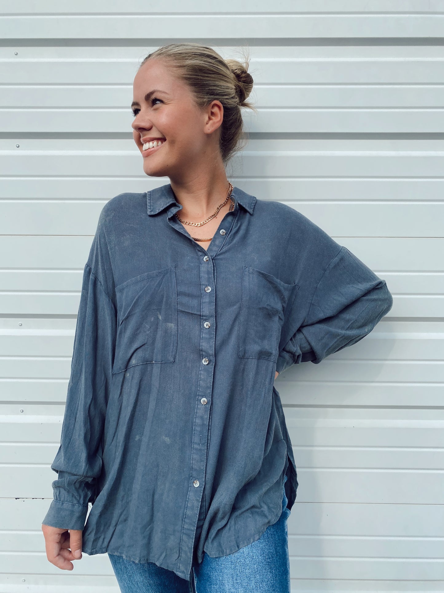 Washed Denim Button Down