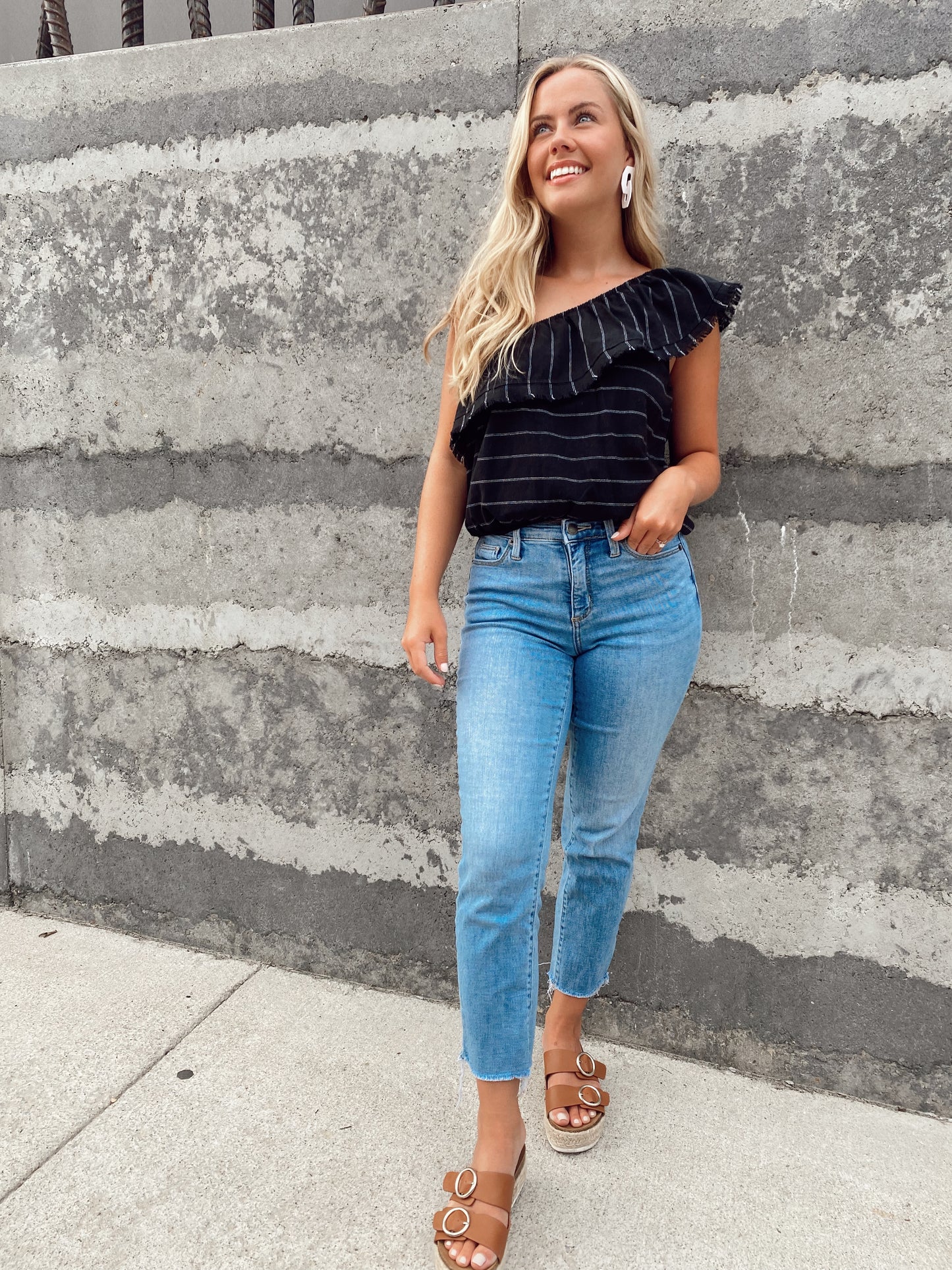 One Shoulder Black Stripe Bodysuit