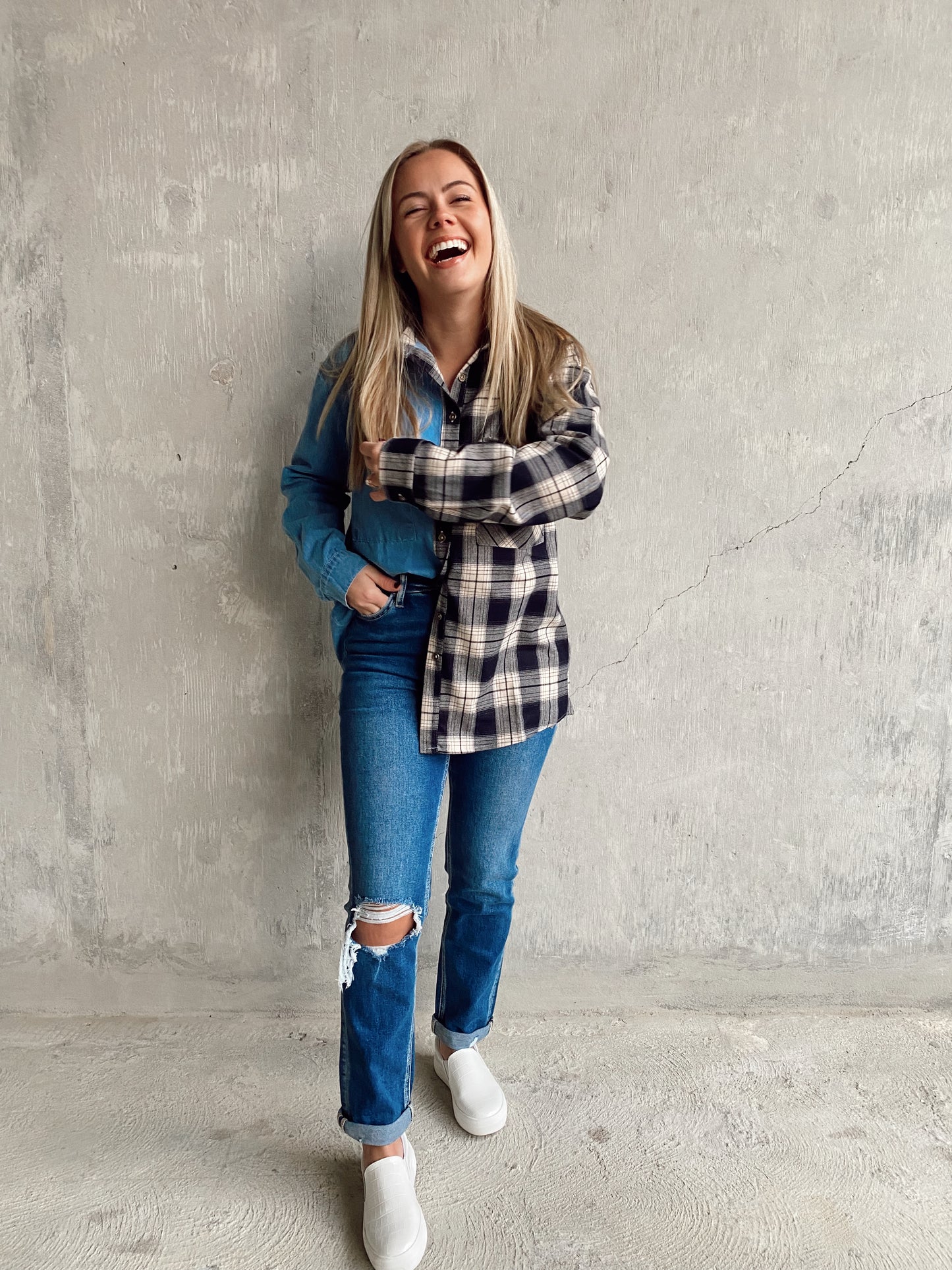 Plaid Denim Button Down