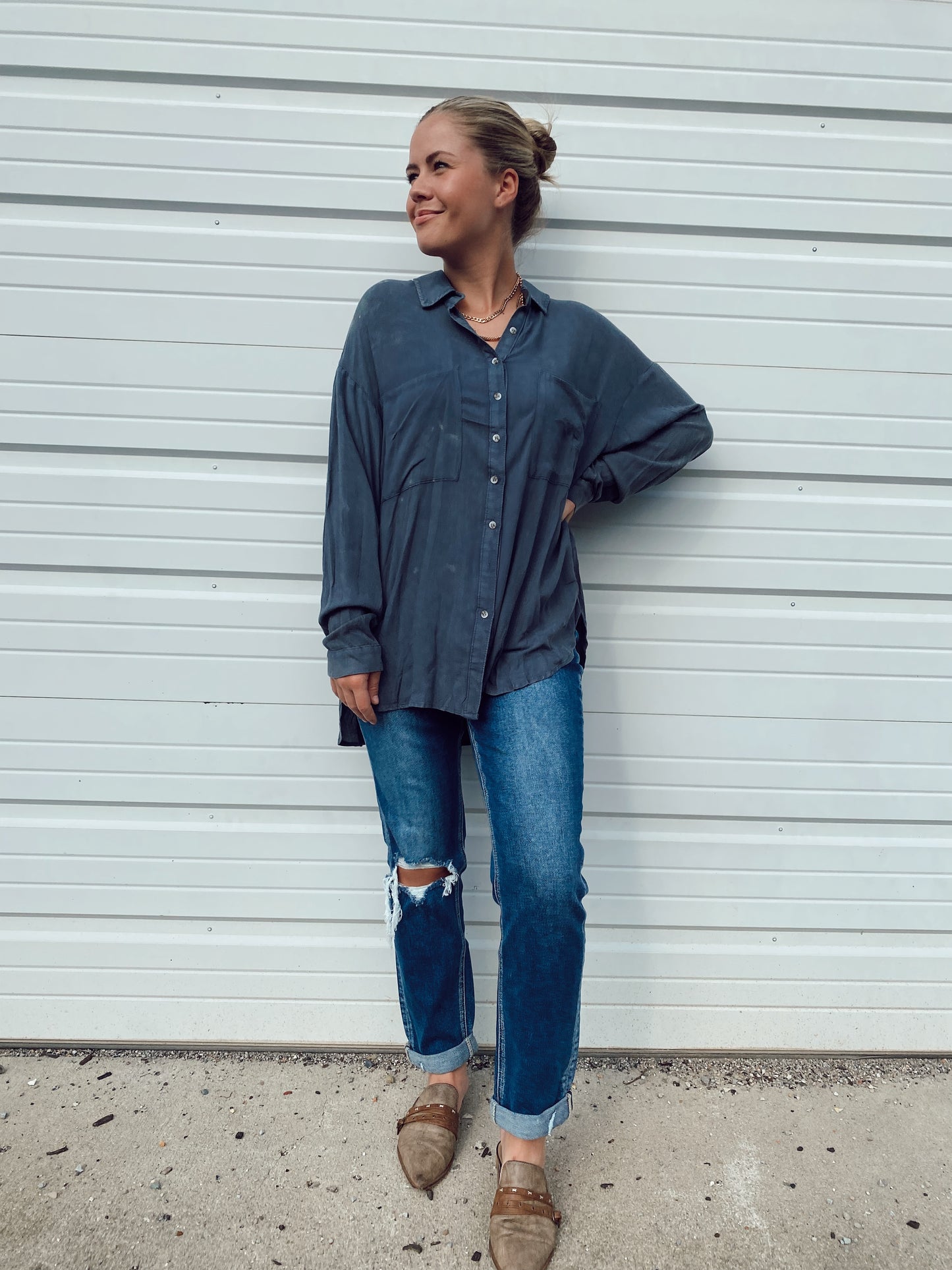 Washed Denim Button Down