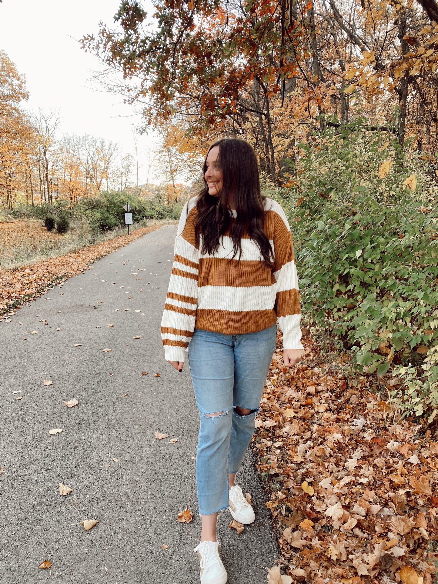 Brown + White Stripe Sweater