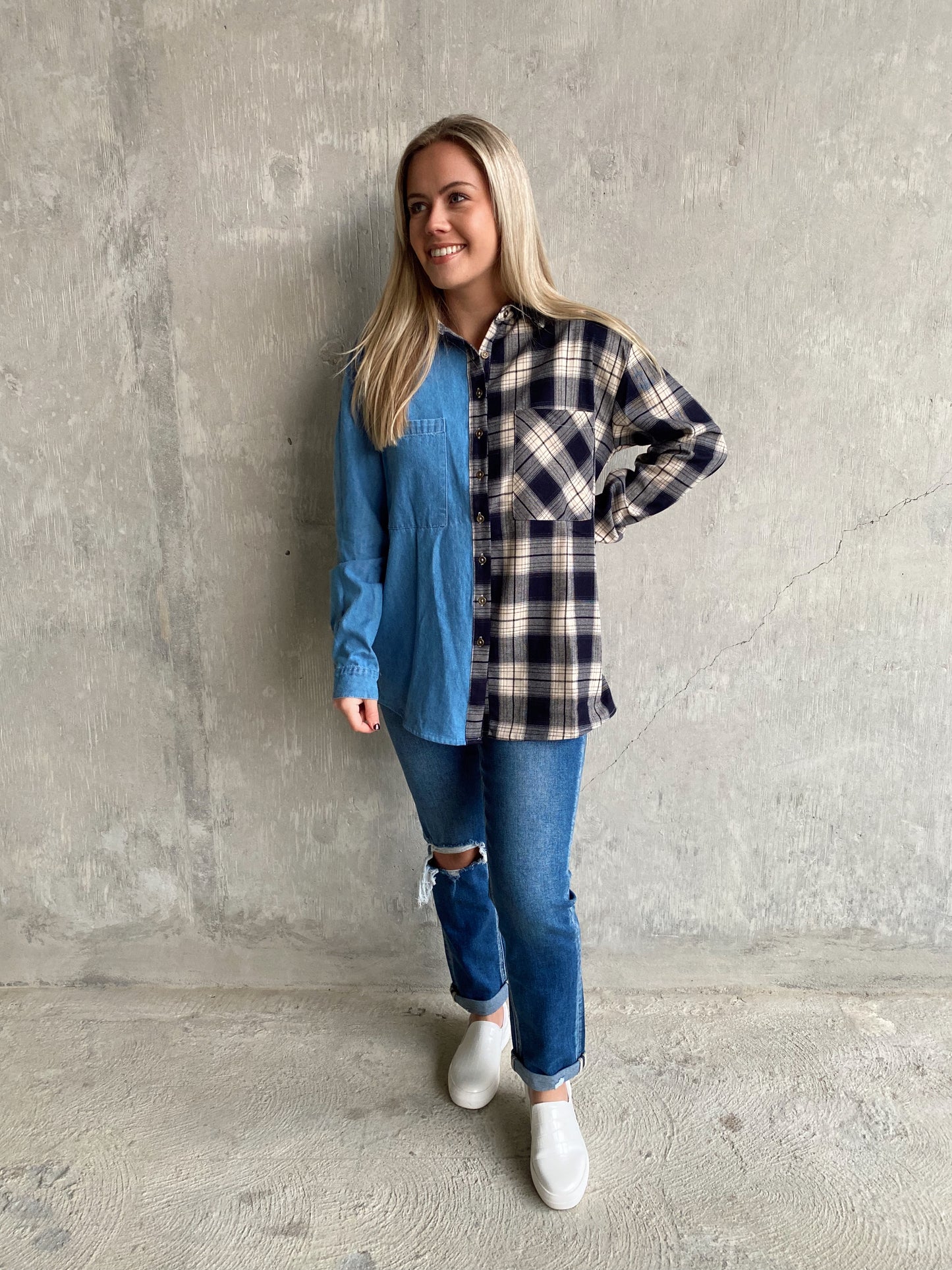 Plaid Denim Button Down
