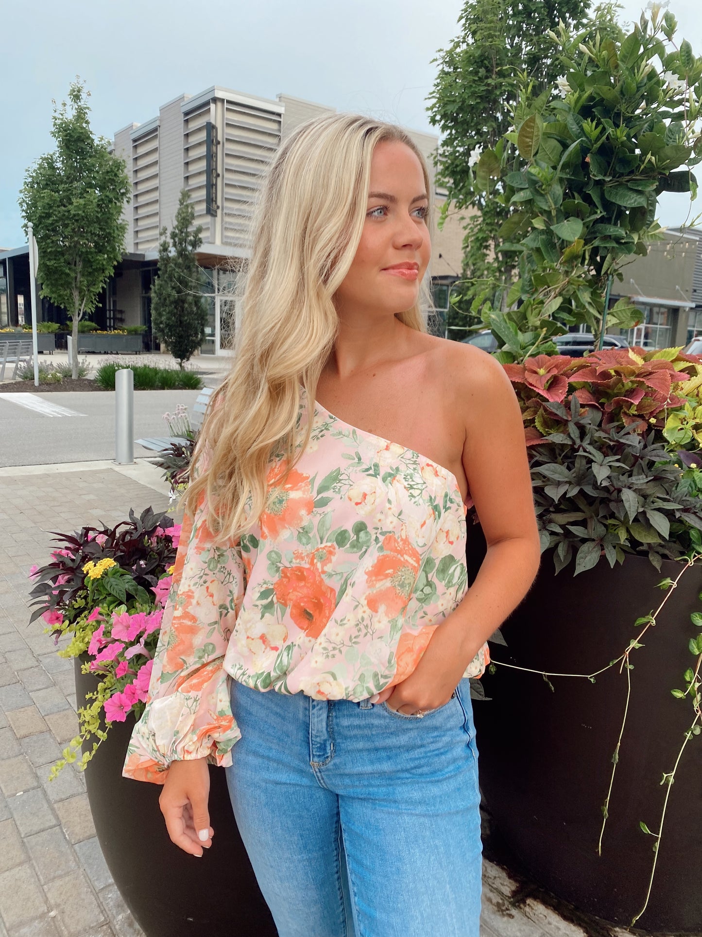 One Shoulder Floral Top