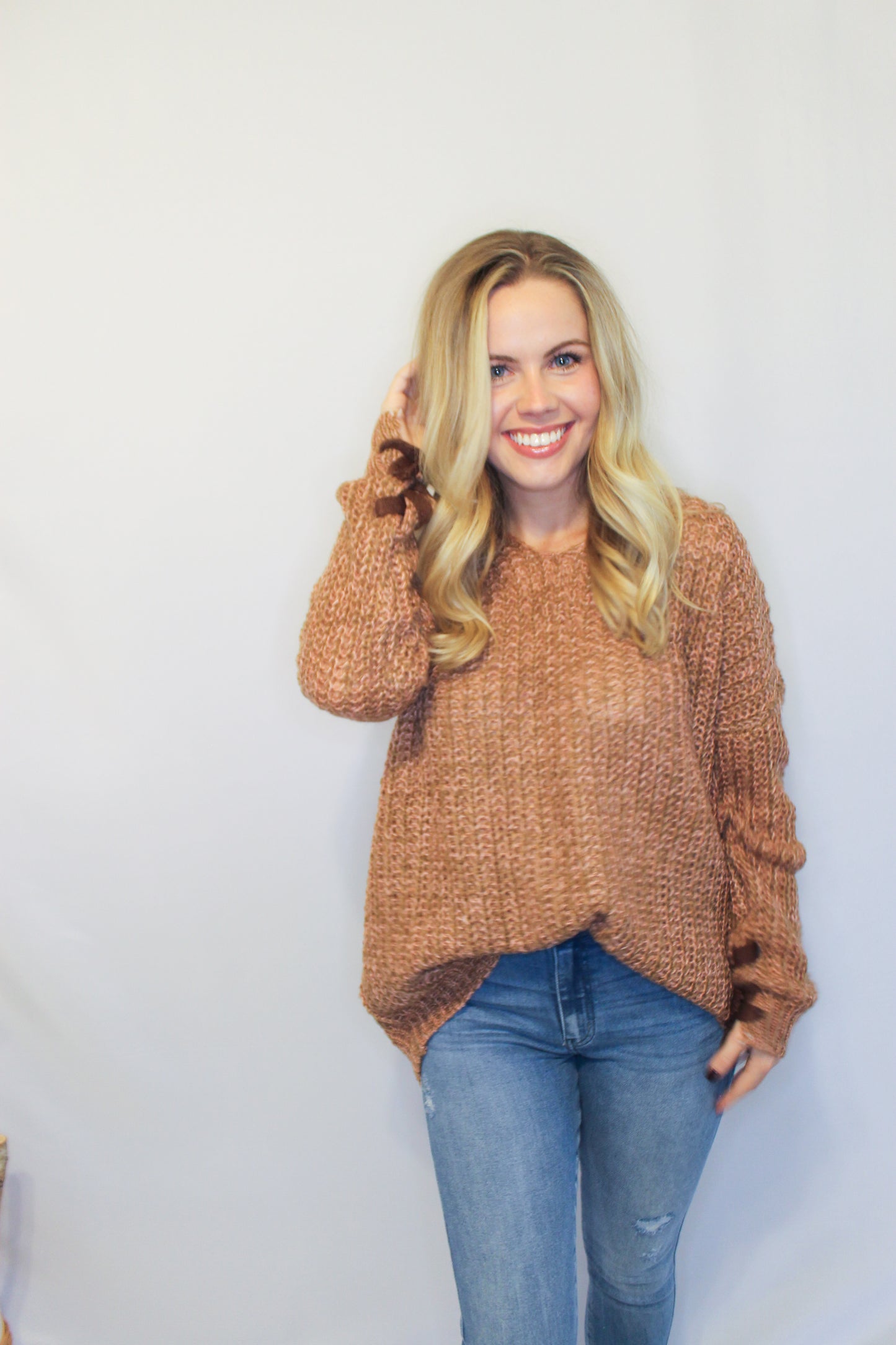 Camel Lace Up Sweater