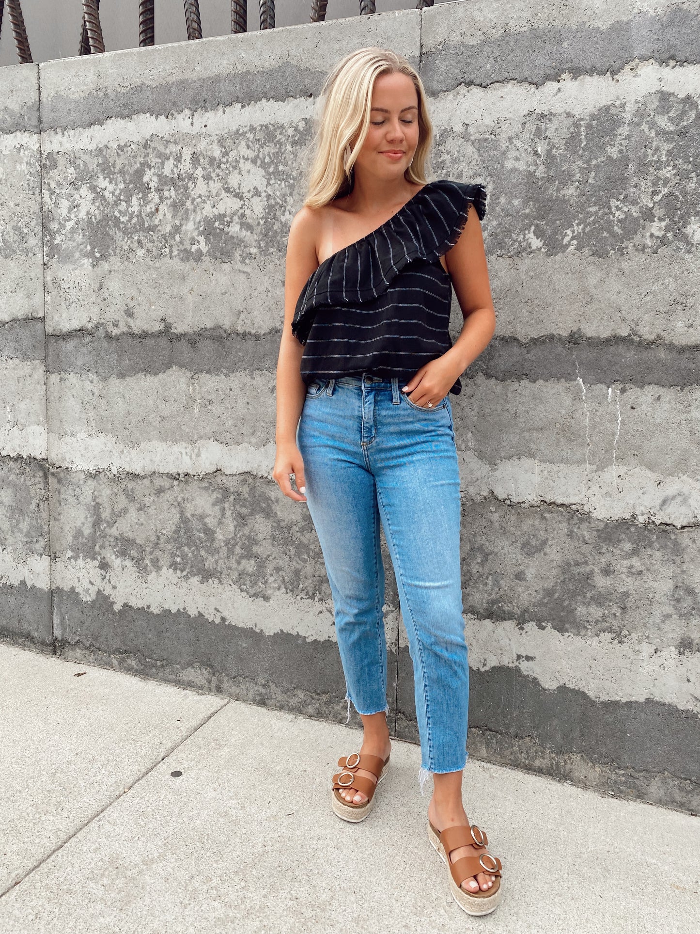 One Shoulder Black Stripe Bodysuit