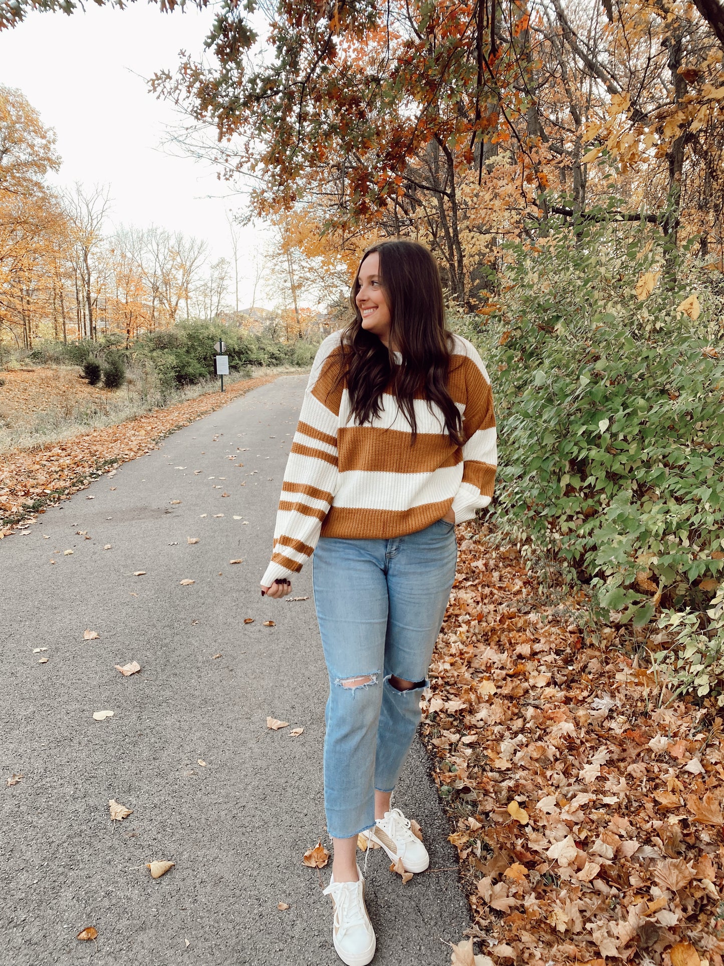 Brown + White Stripe Sweater