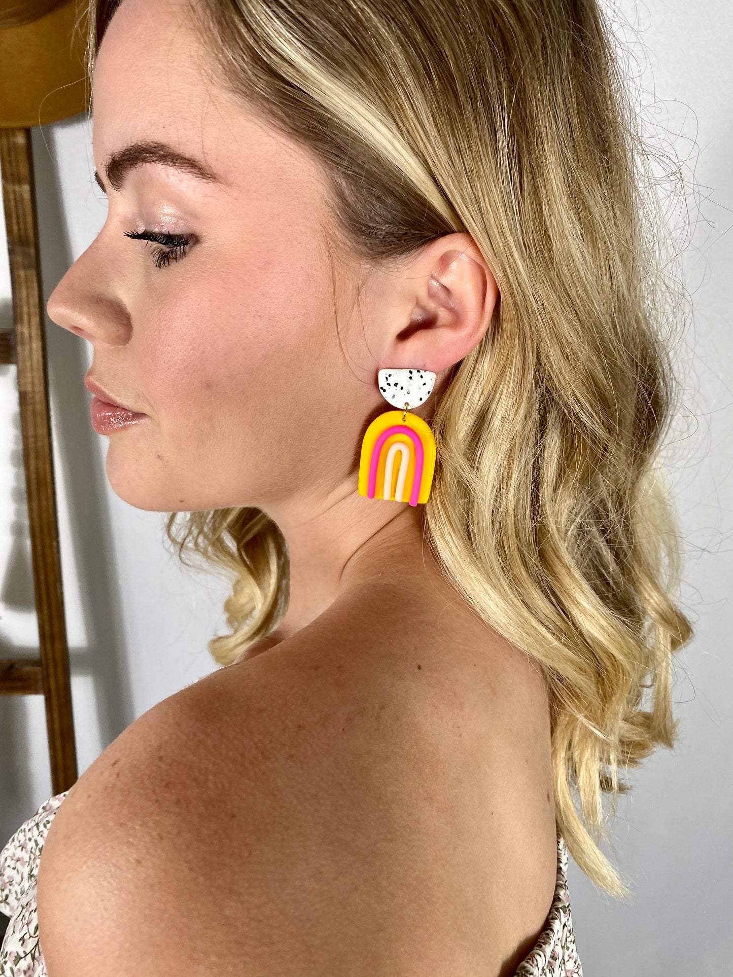 Yellow Rainbow Clay Earrings