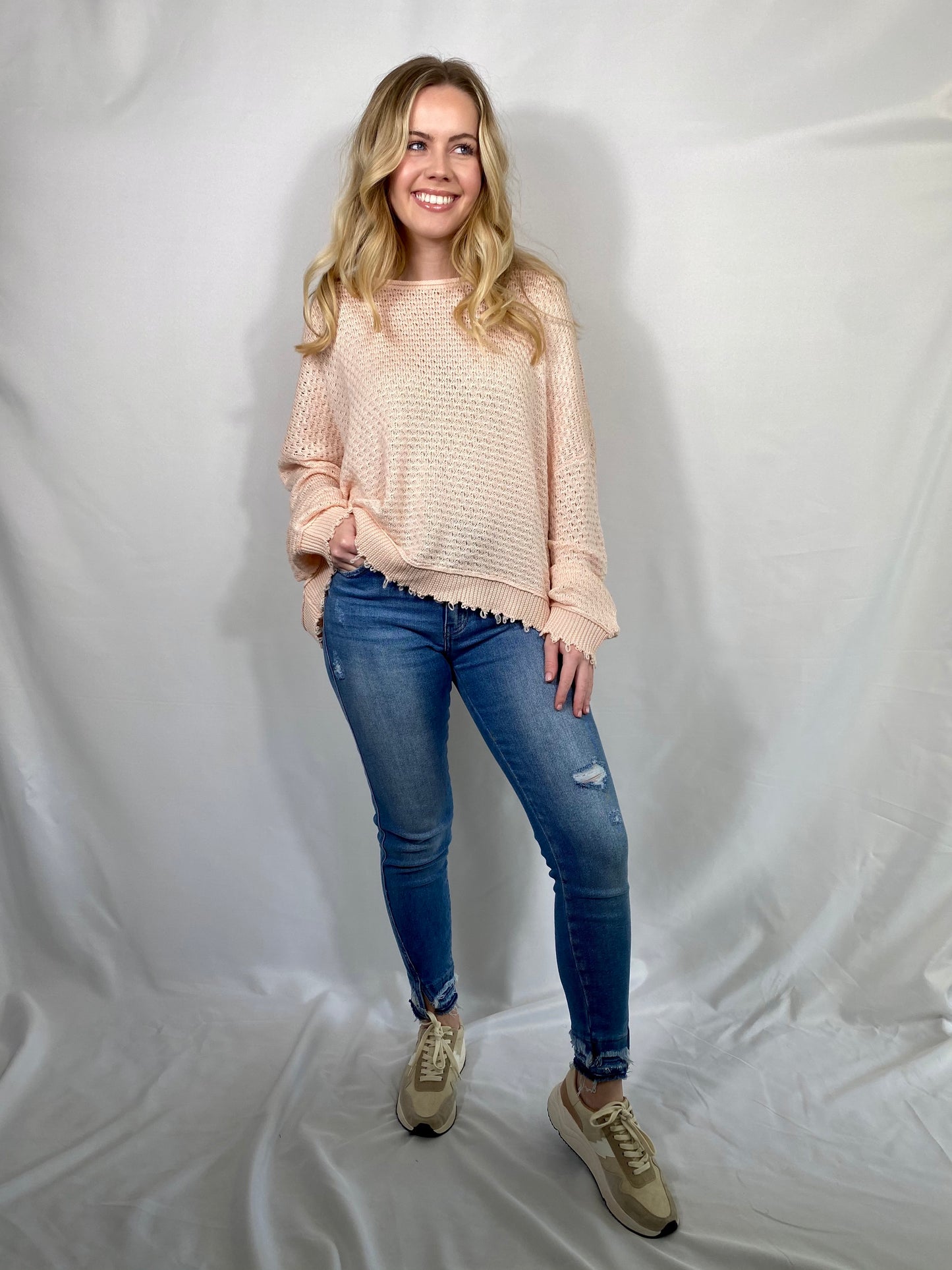 Blush Frayed Sweater