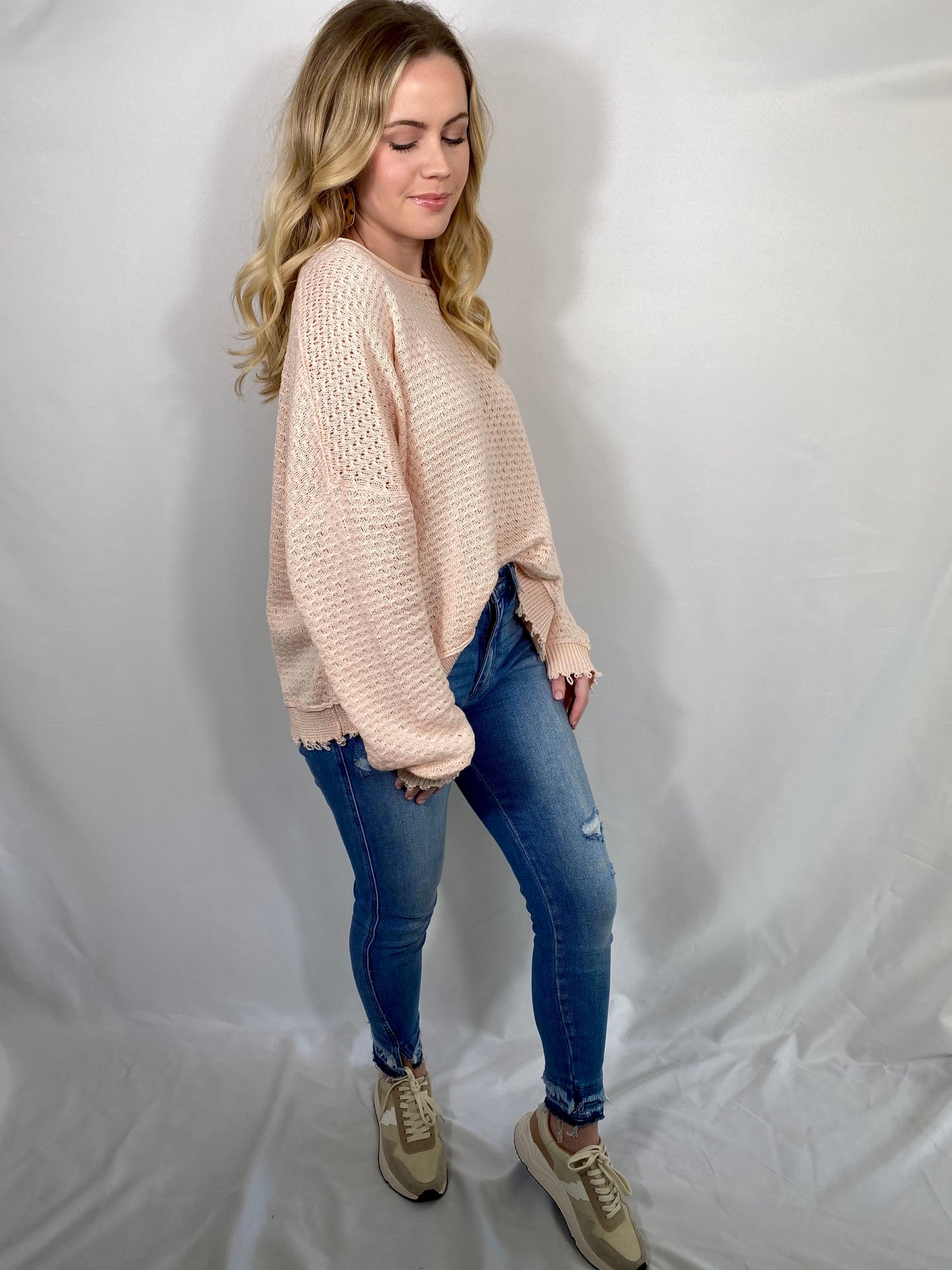 Blush Frayed Sweater