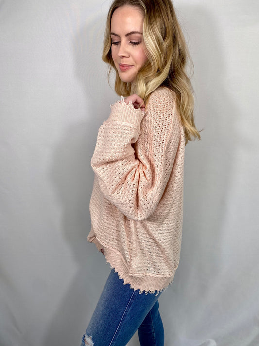 Blush Frayed Sweater