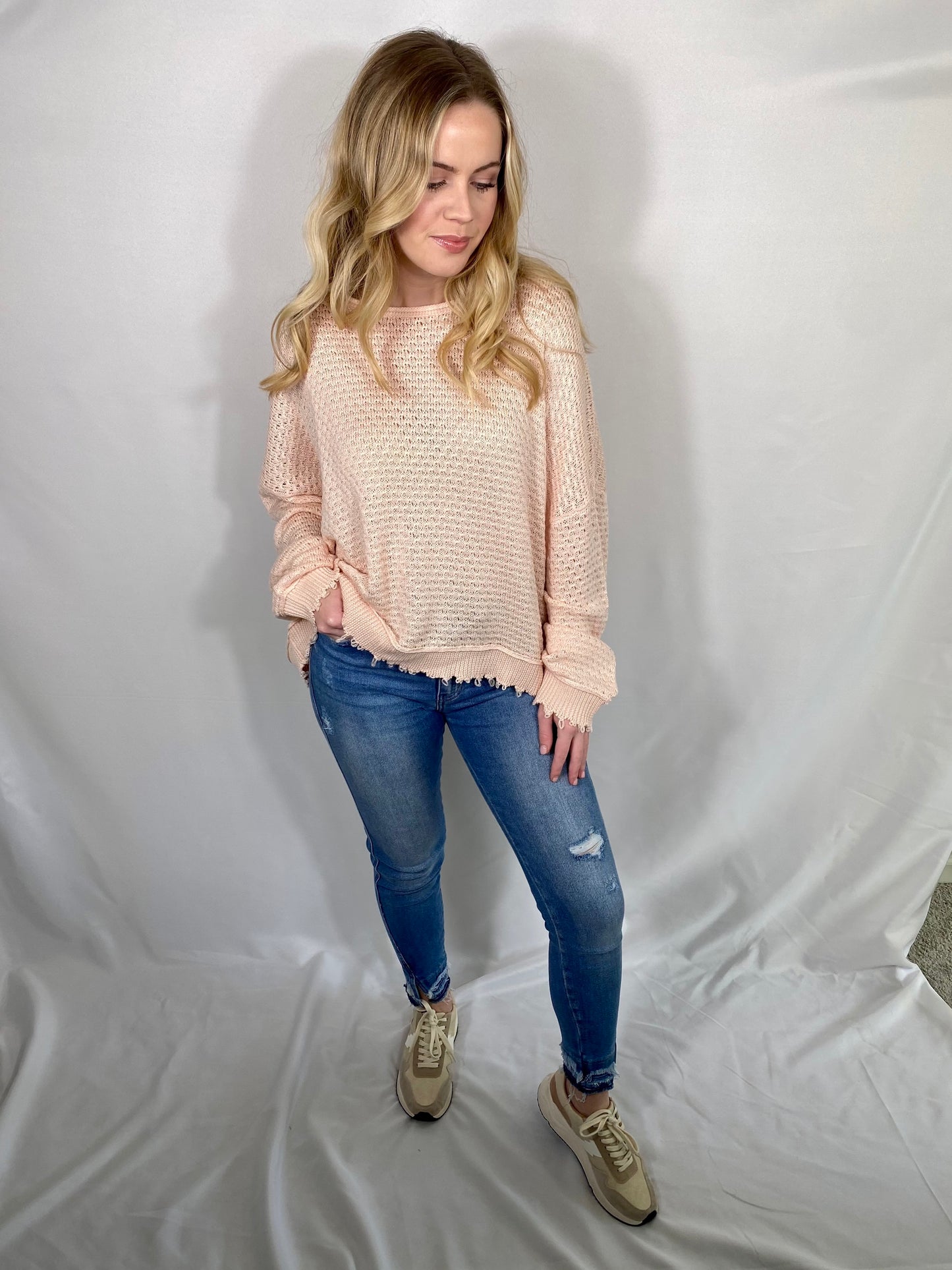 Blush Frayed Sweater