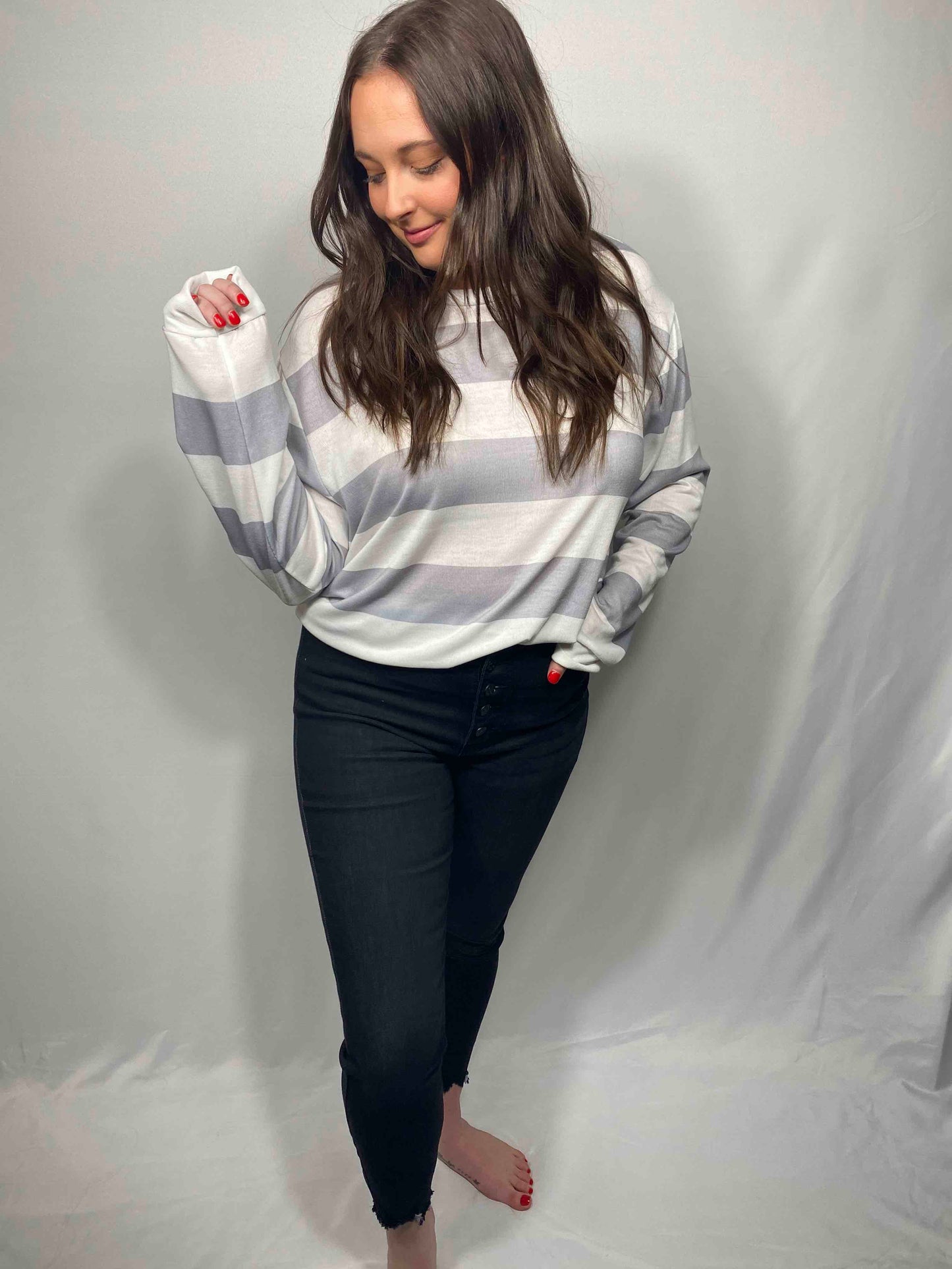 Grey Stripe Crewneck Sweatshirt