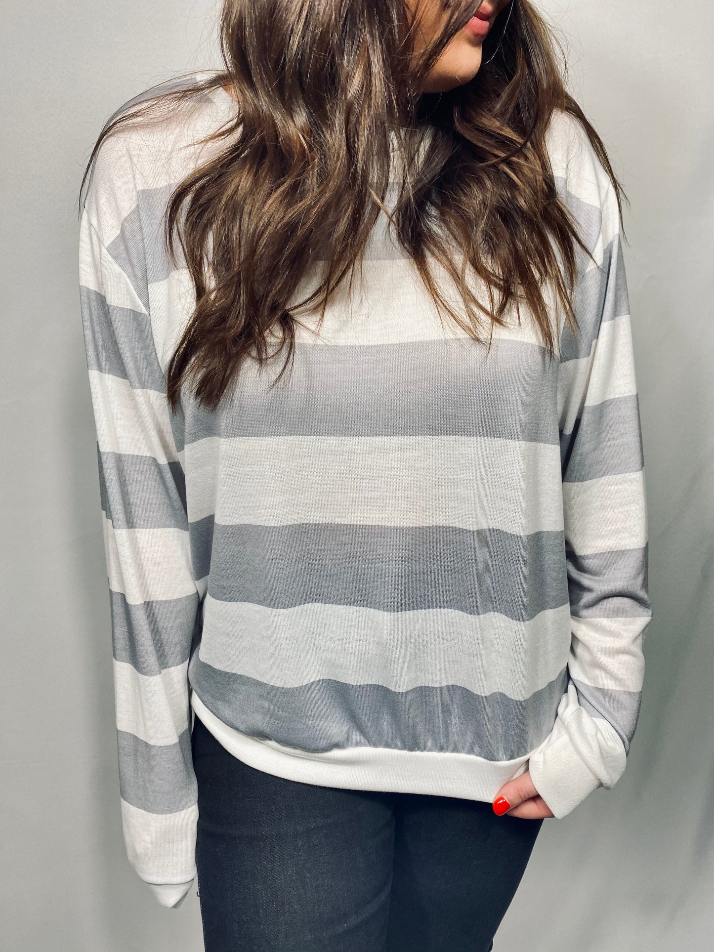 Grey Stripe Crewneck Sweatshirt