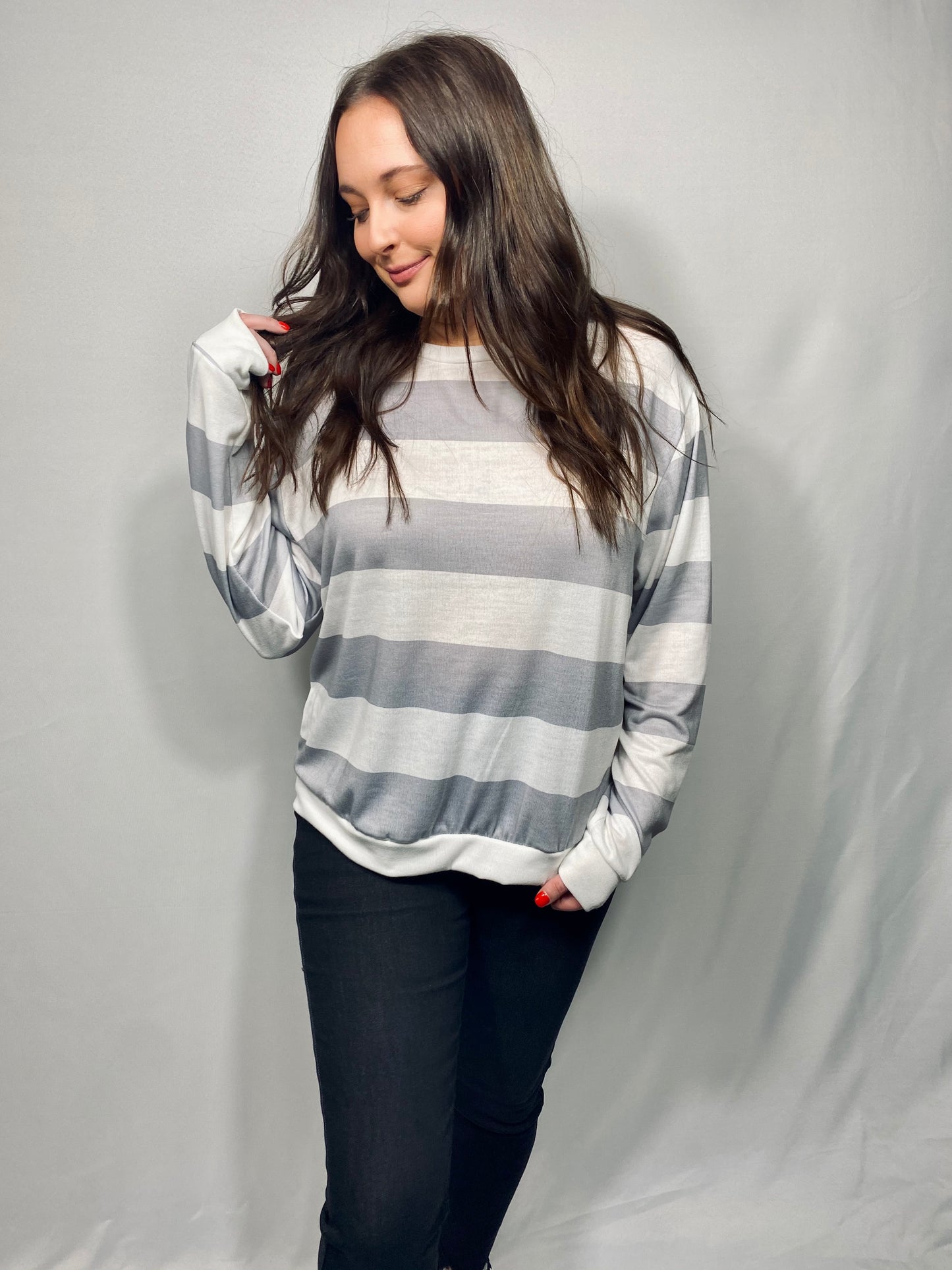 Grey Stripe Crewneck Sweatshirt