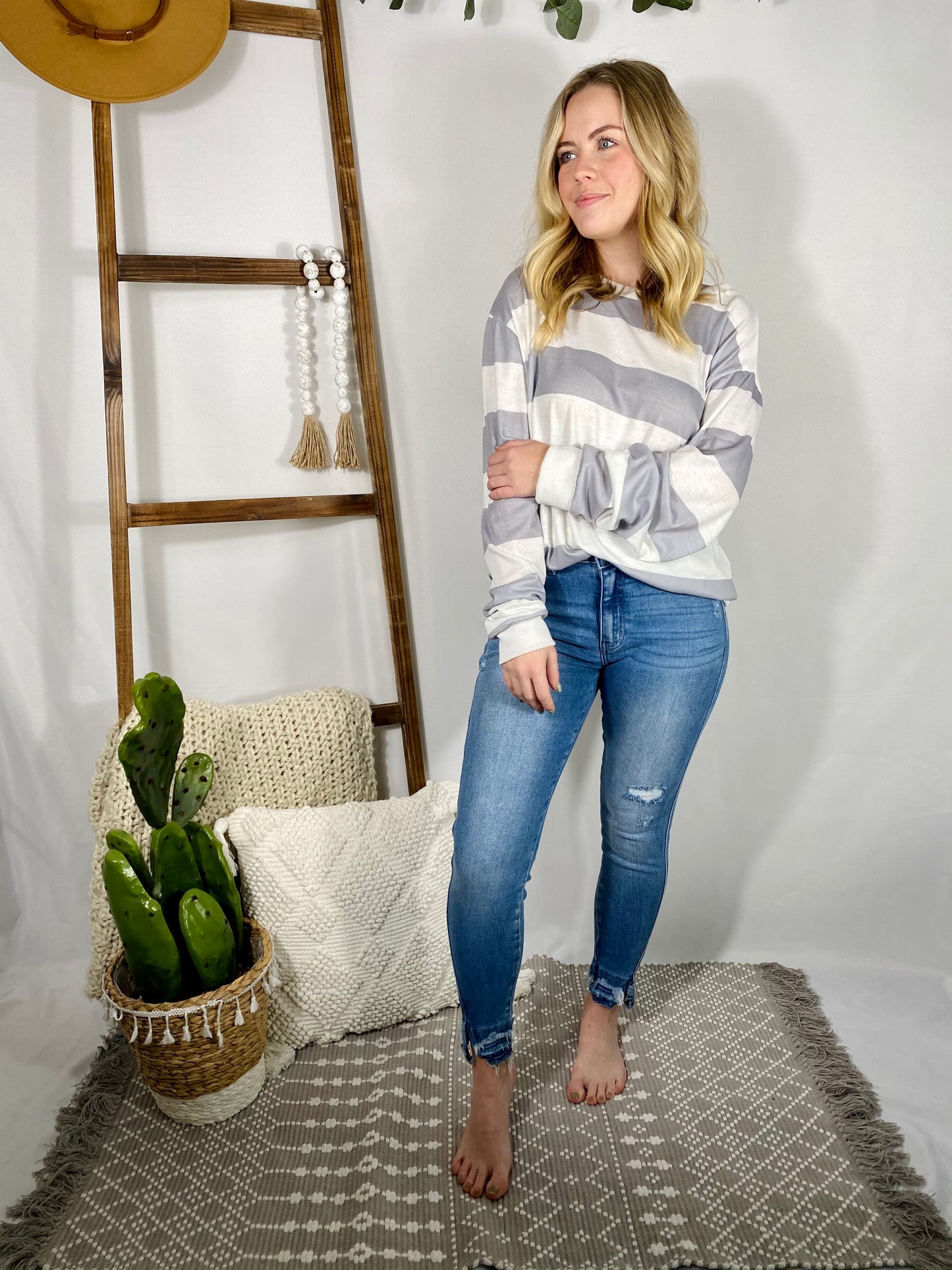 Grey Stripe Crewneck Sweatshirt